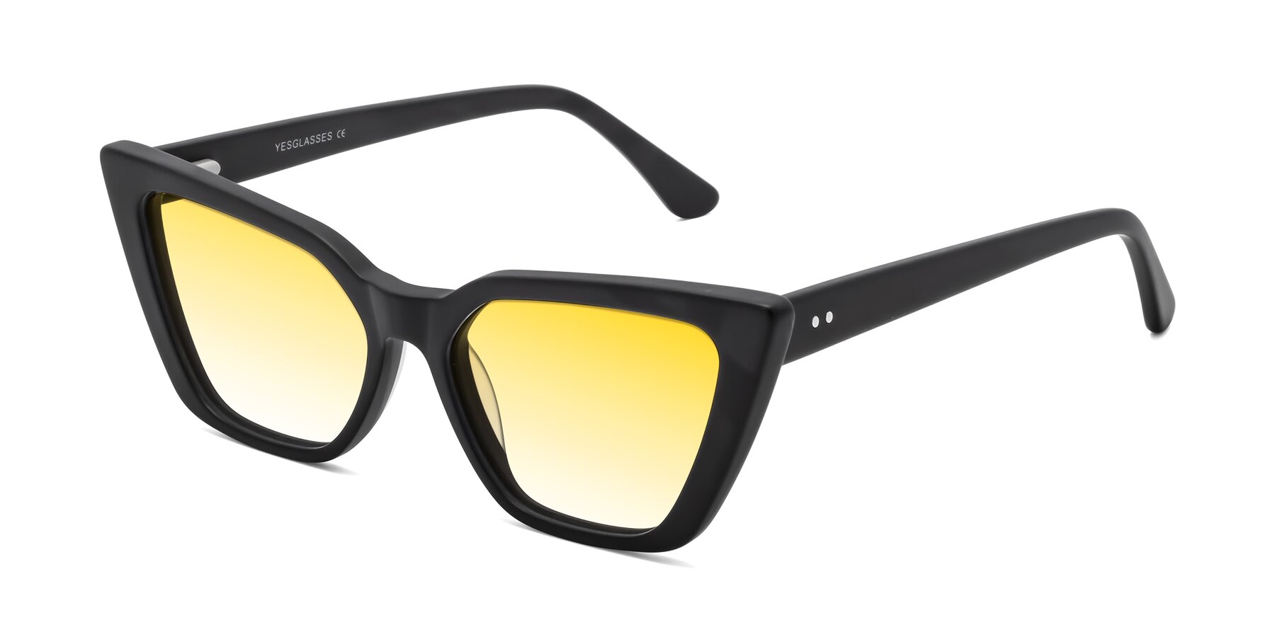 Angle of Bowtie in Matte Black with Yellow Gradient Lenses