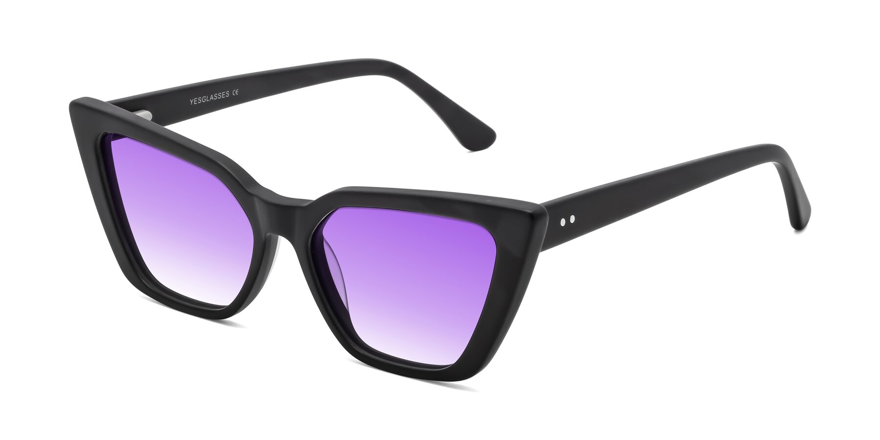Angle of Bowtie in Matte Black with Purple Gradient Lenses