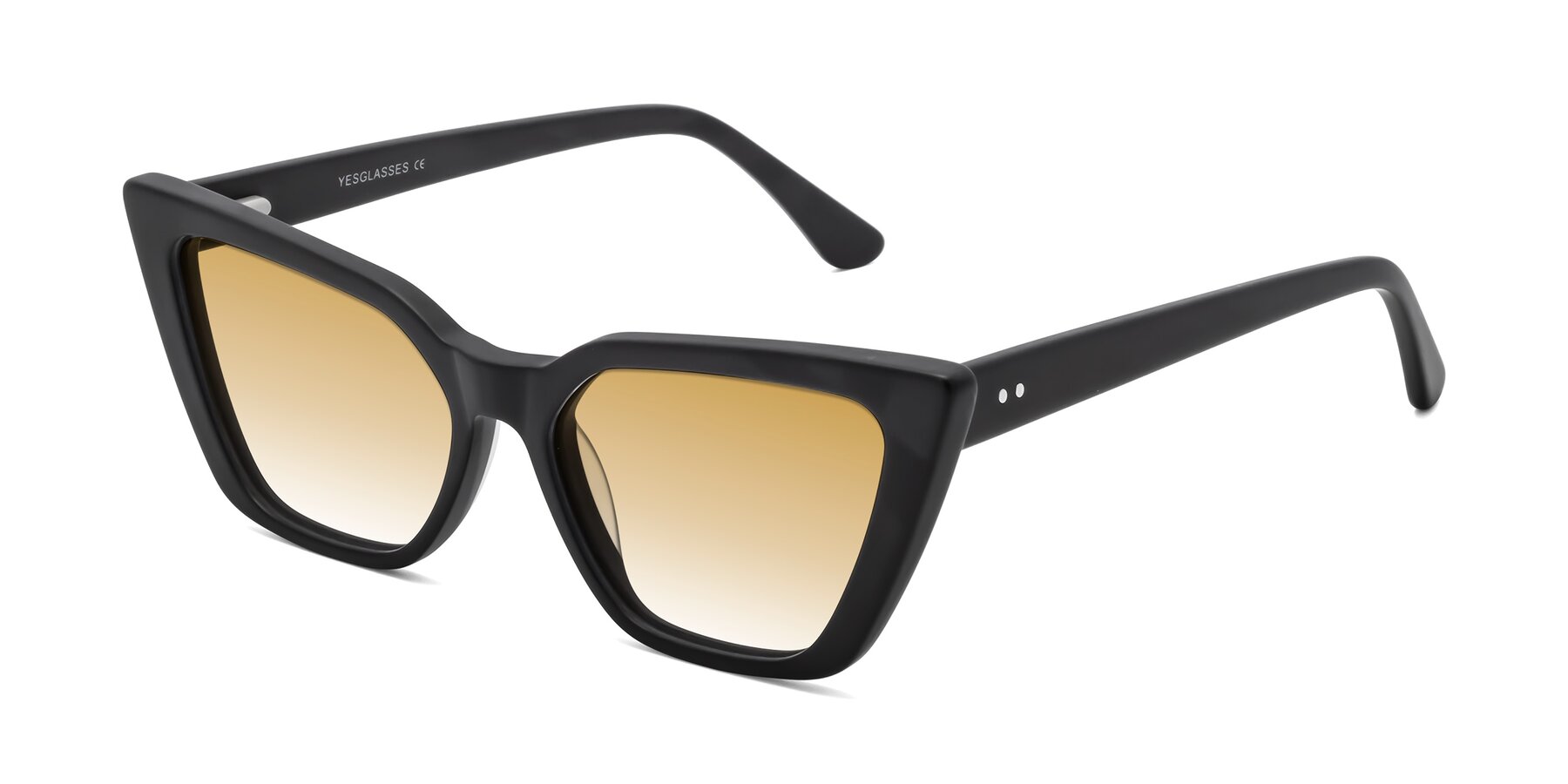 Angle of Bowtie in Matte Black with Champagne Gradient Lenses