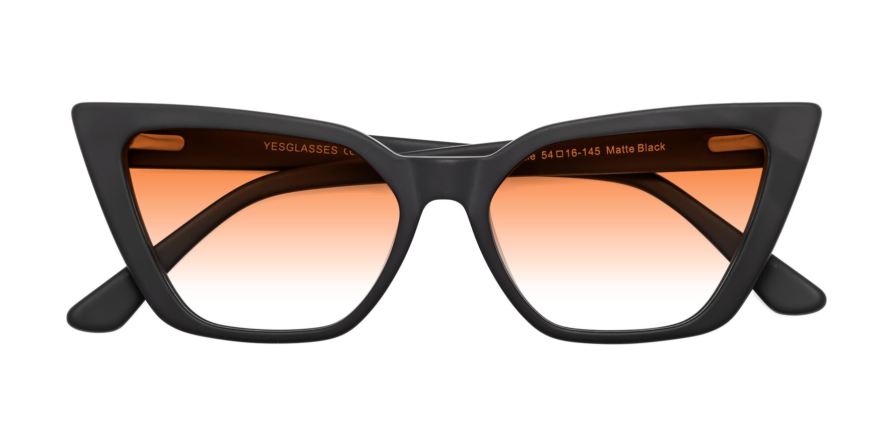 Folded Front of Bowtie in Matte Black with Orange Gradient Lenses