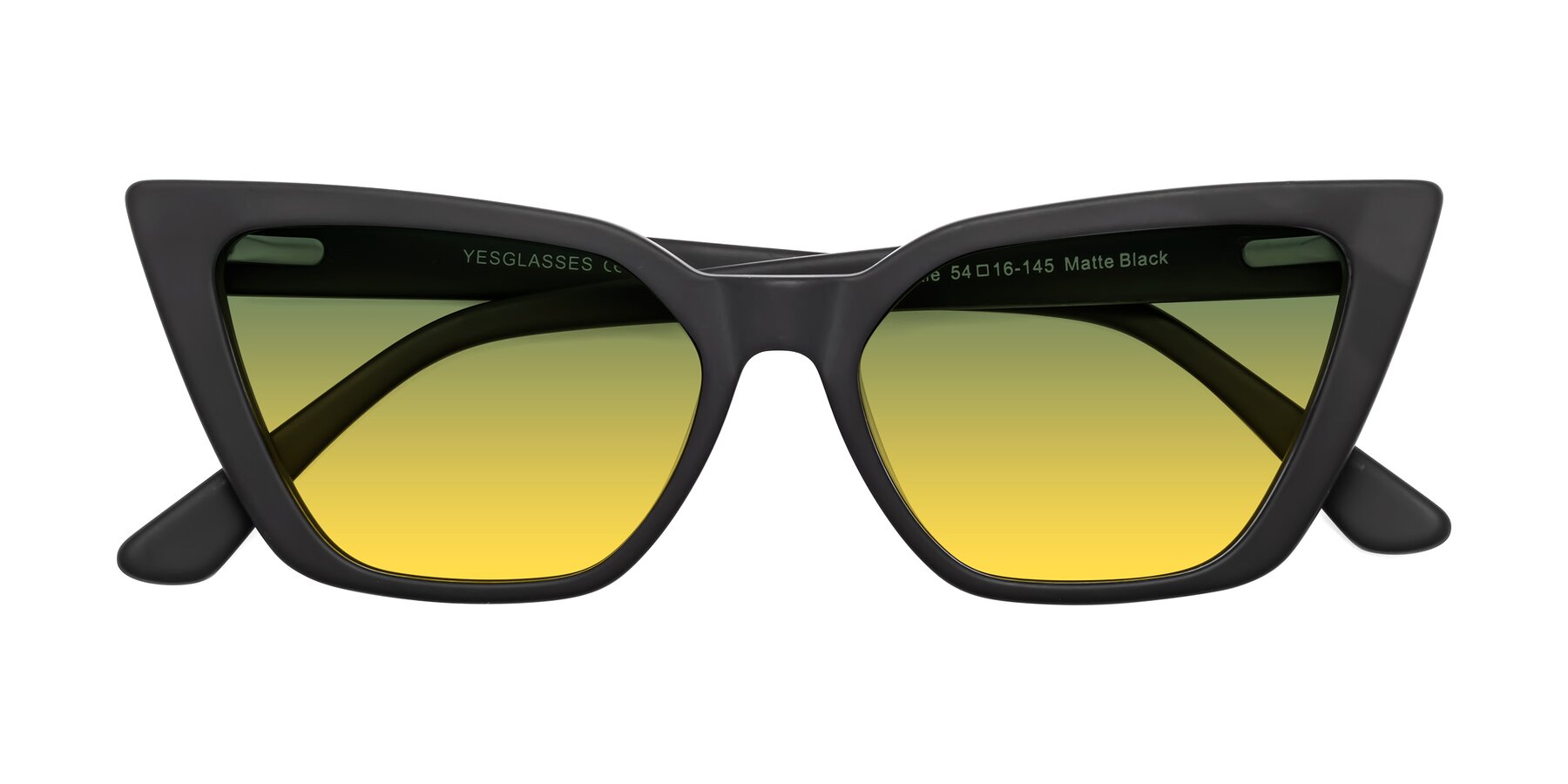 Folded Front of Bowtie in Matte Black with Green / Yellow Gradient Lenses