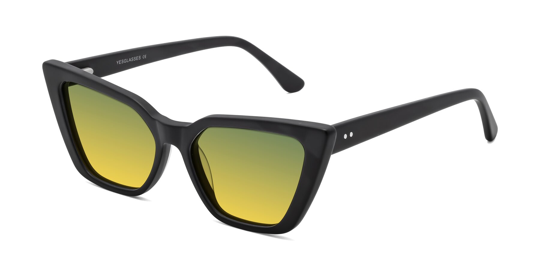 Angle of Bowtie in Matte Black with Green / Yellow Gradient Lenses