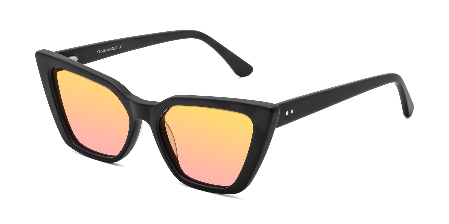 Angle of Bowtie in Matte Black with Yellow / Pink Gradient Lenses