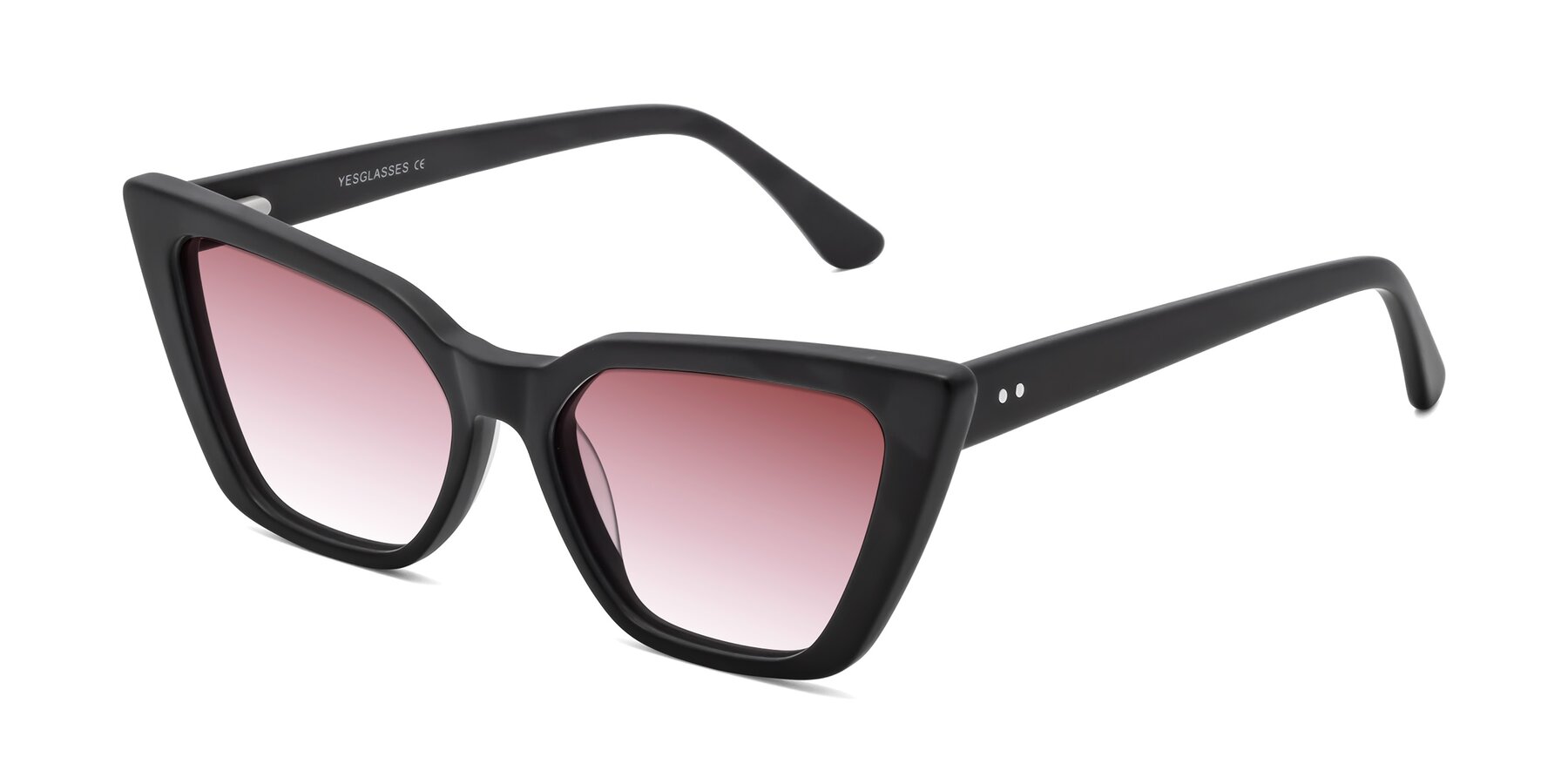 Angle of Bowtie in Matte Black with Garnet Gradient Lenses