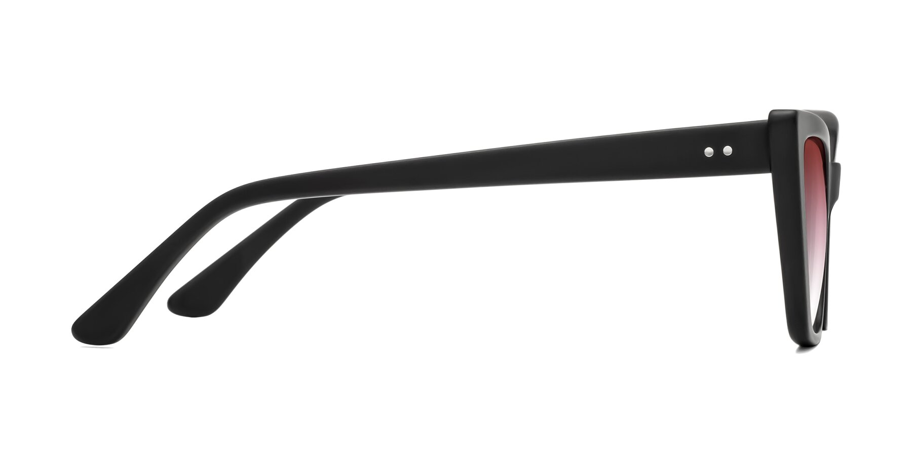 Side of Bowtie in Matte Black with Garnet Gradient Lenses