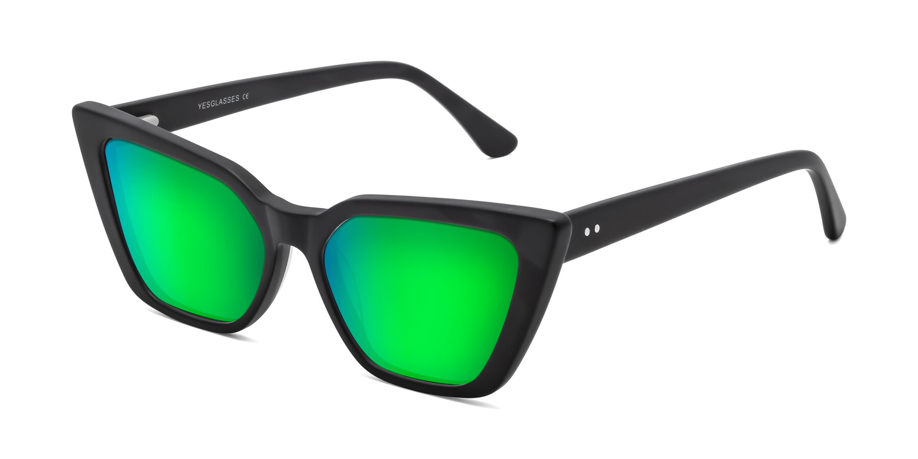 Angle of Bowtie in Matte Black with Green Mirrored Lenses