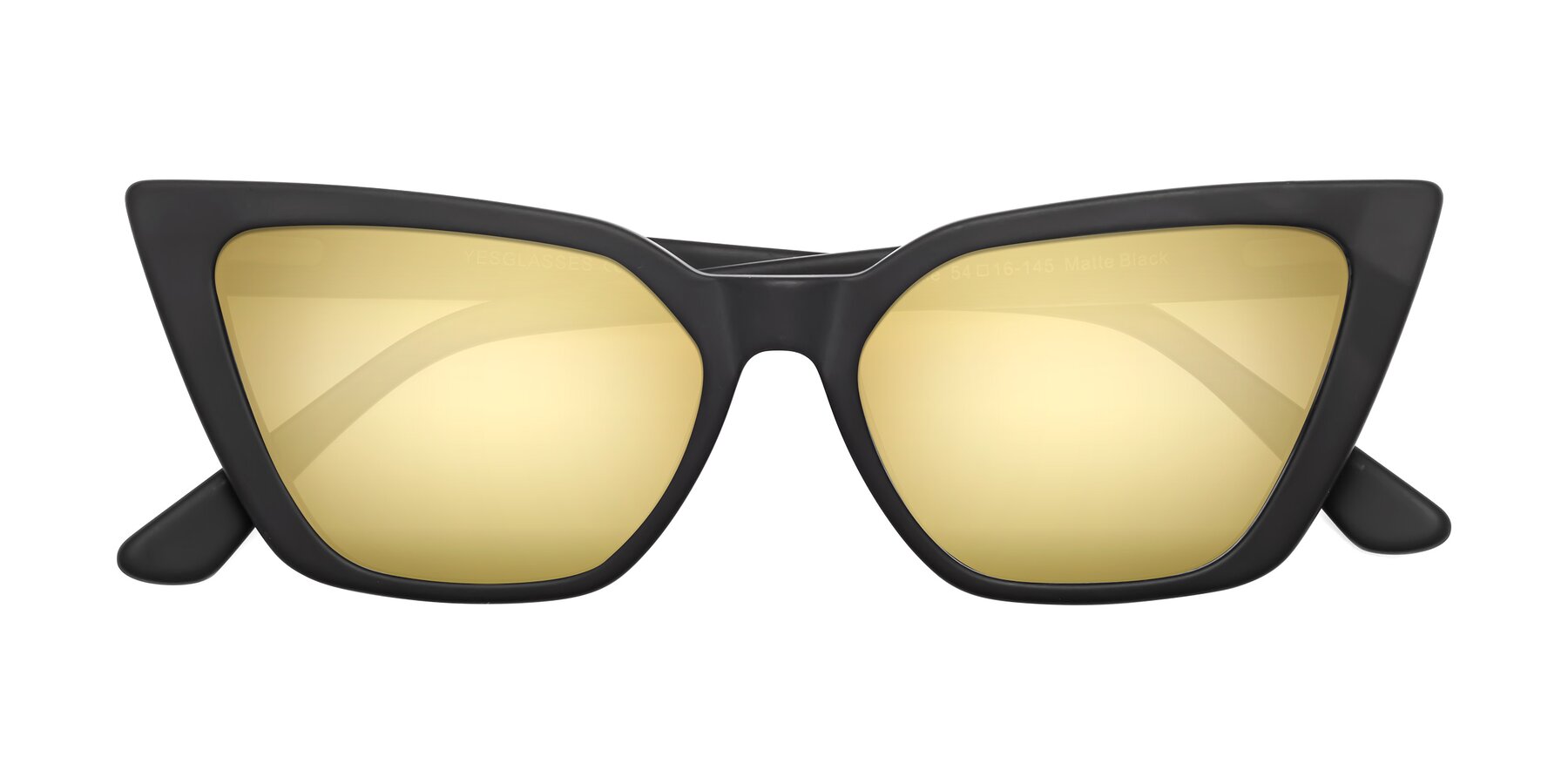 Folded Front of Bowtie in Matte Black with Gold Mirrored Lenses