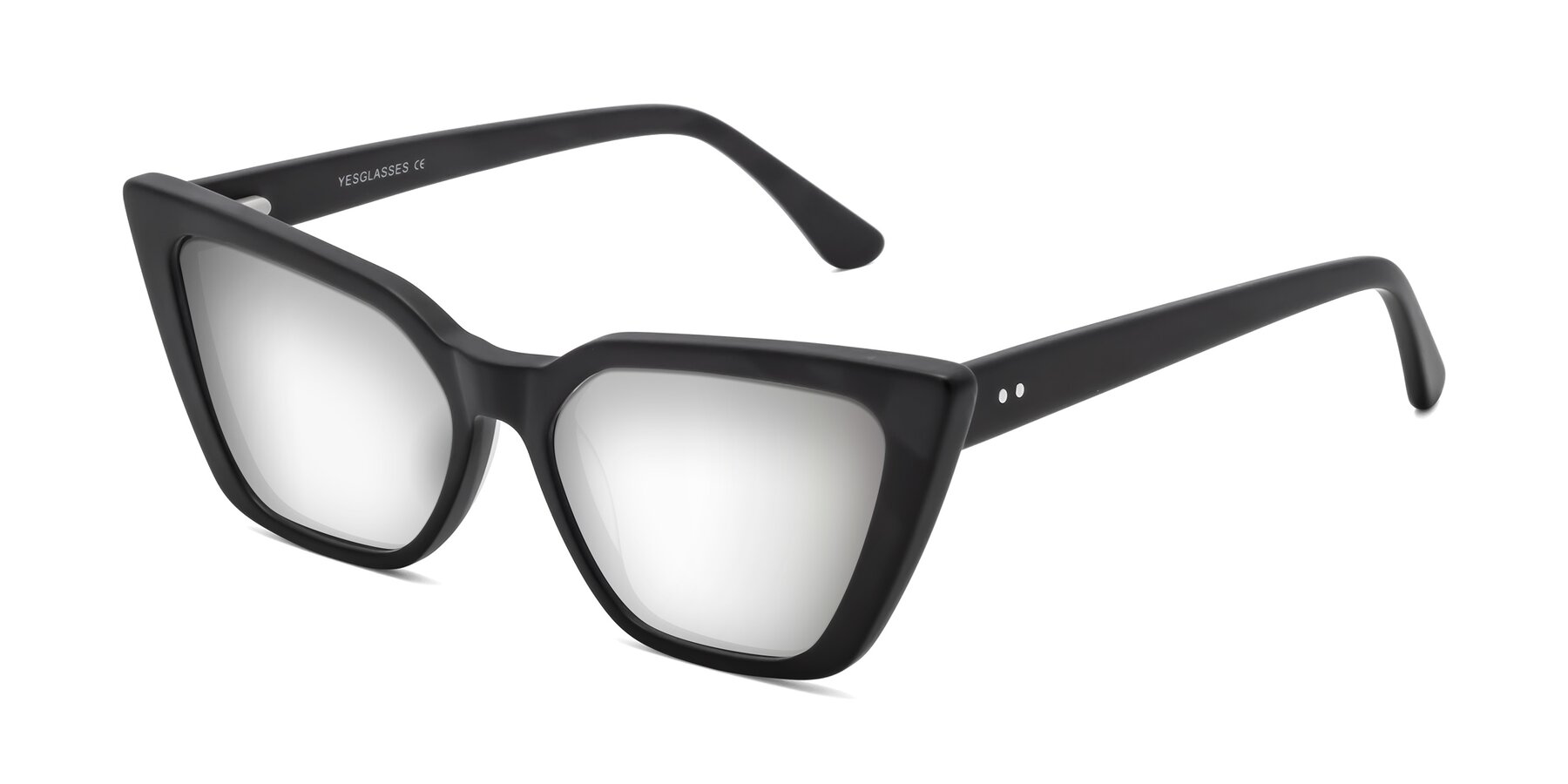Angle of Bowtie in Matte Black with Silver Mirrored Lenses