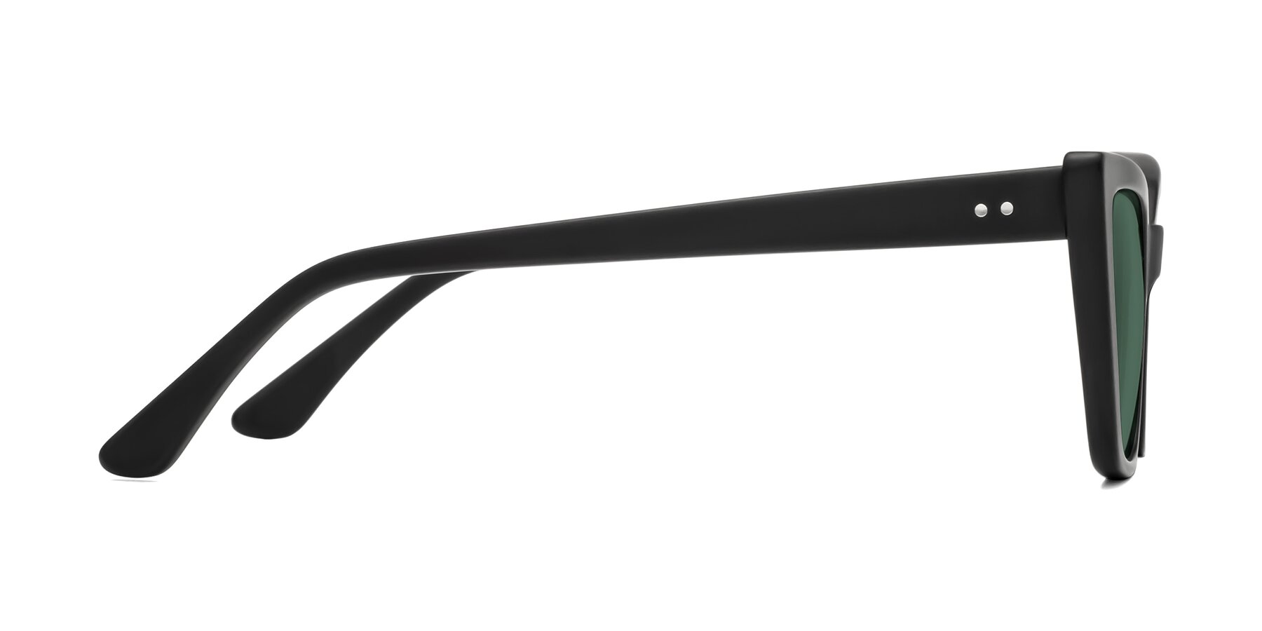 Side of Bowtie in Matte Black with Green Polarized Lenses