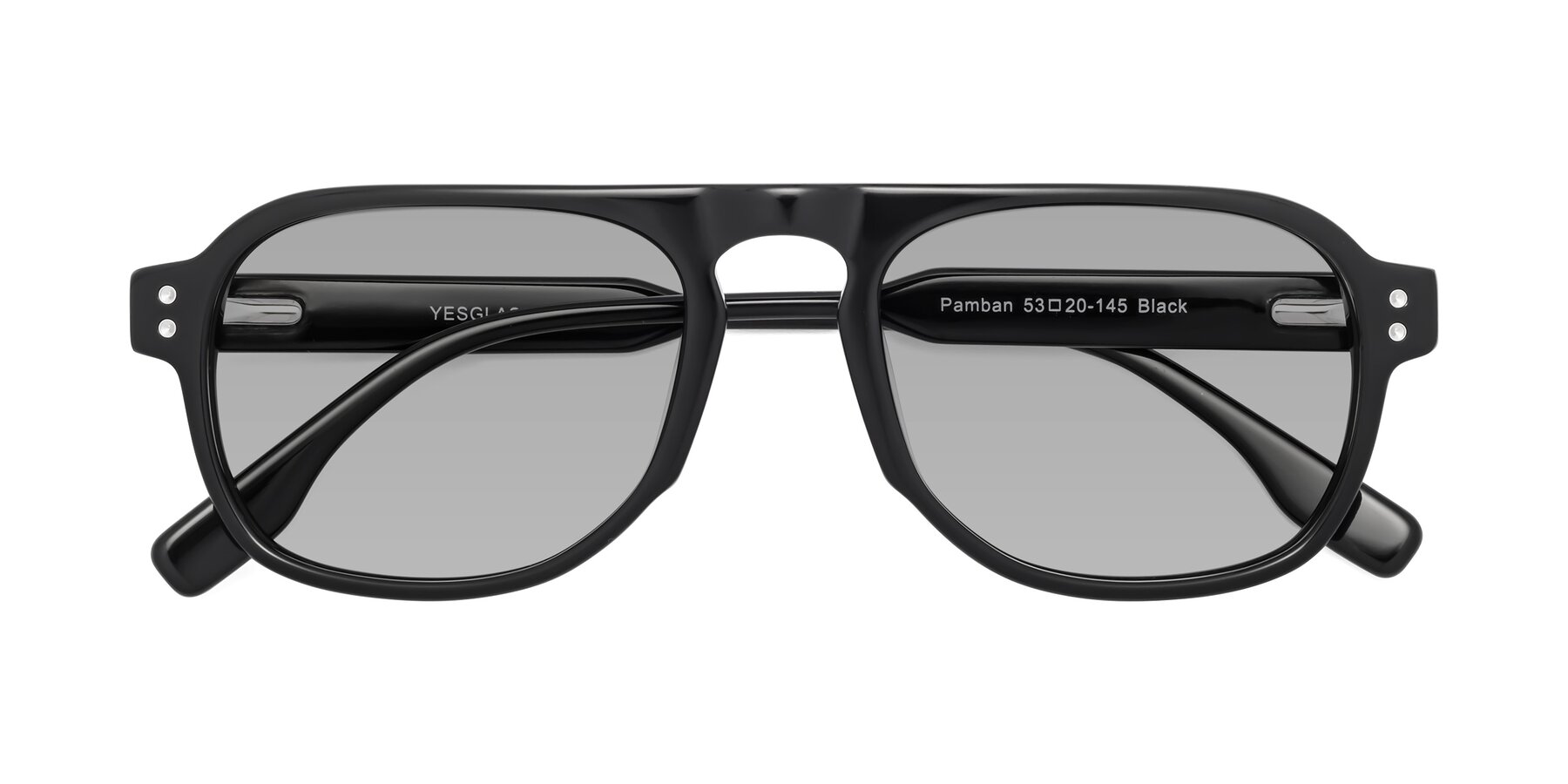 Folded Front of Pamban in Black with Light Gray Tinted Lenses