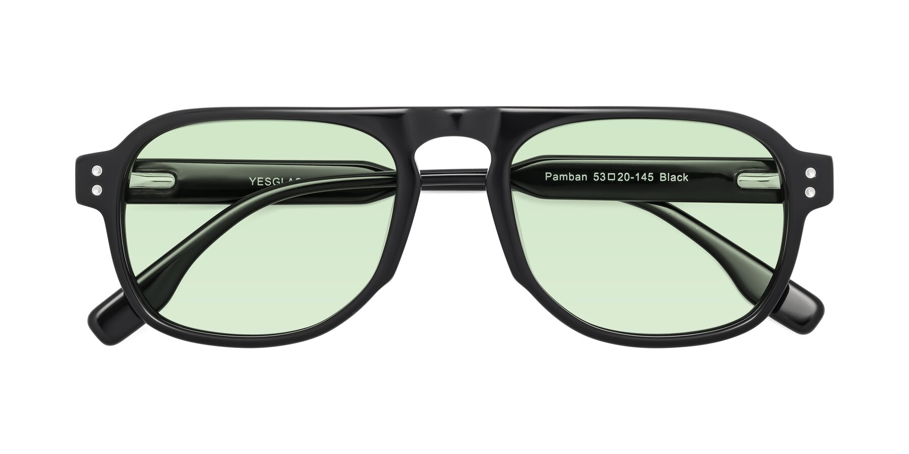 Folded Front of Pamban in Black with Light Green Tinted Lenses