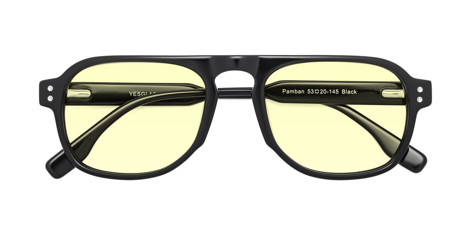 Folded Front of Pamban in Black with Light Yellow Tinted Lenses