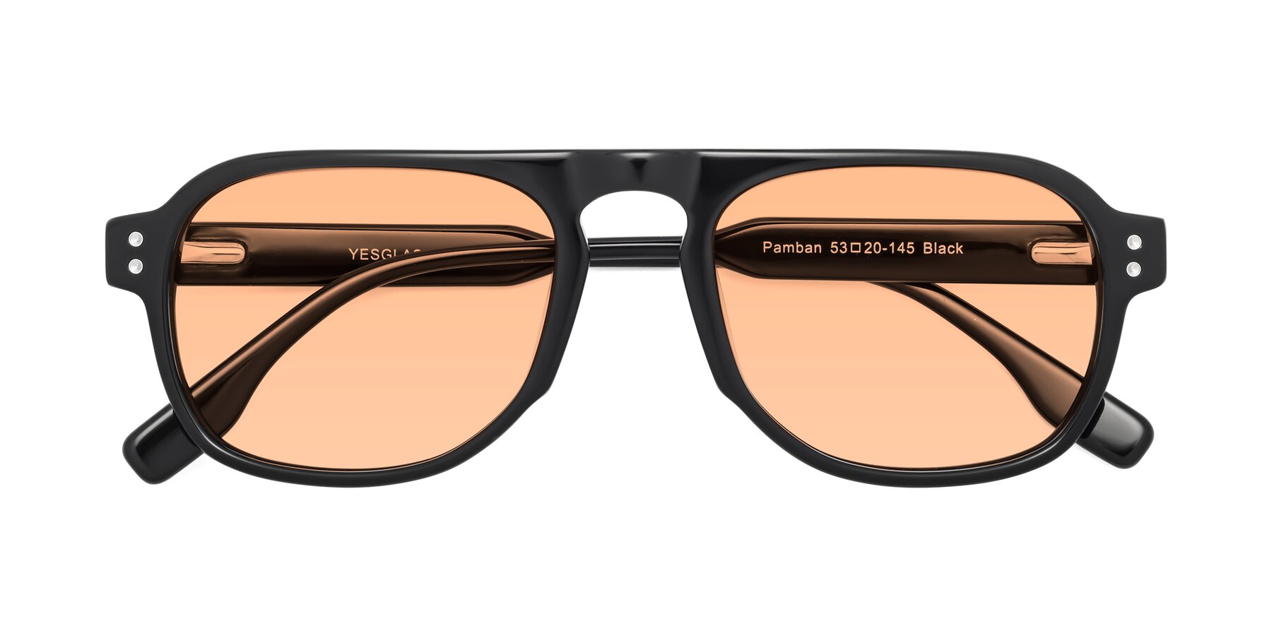 Folded Front of Pamban in Black with Light Orange Tinted Lenses