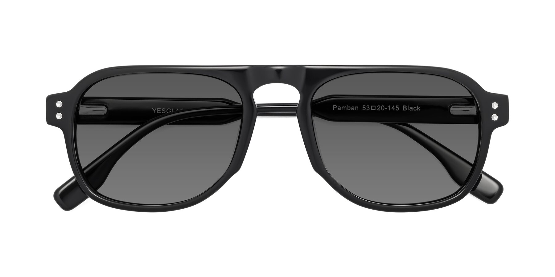 Folded Front of Pamban in Black with Medium Gray Tinted Lenses