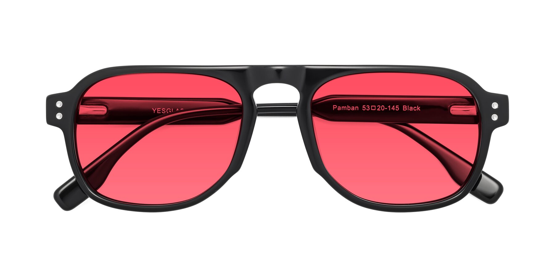 Folded Front of Pamban in Black with Red Tinted Lenses