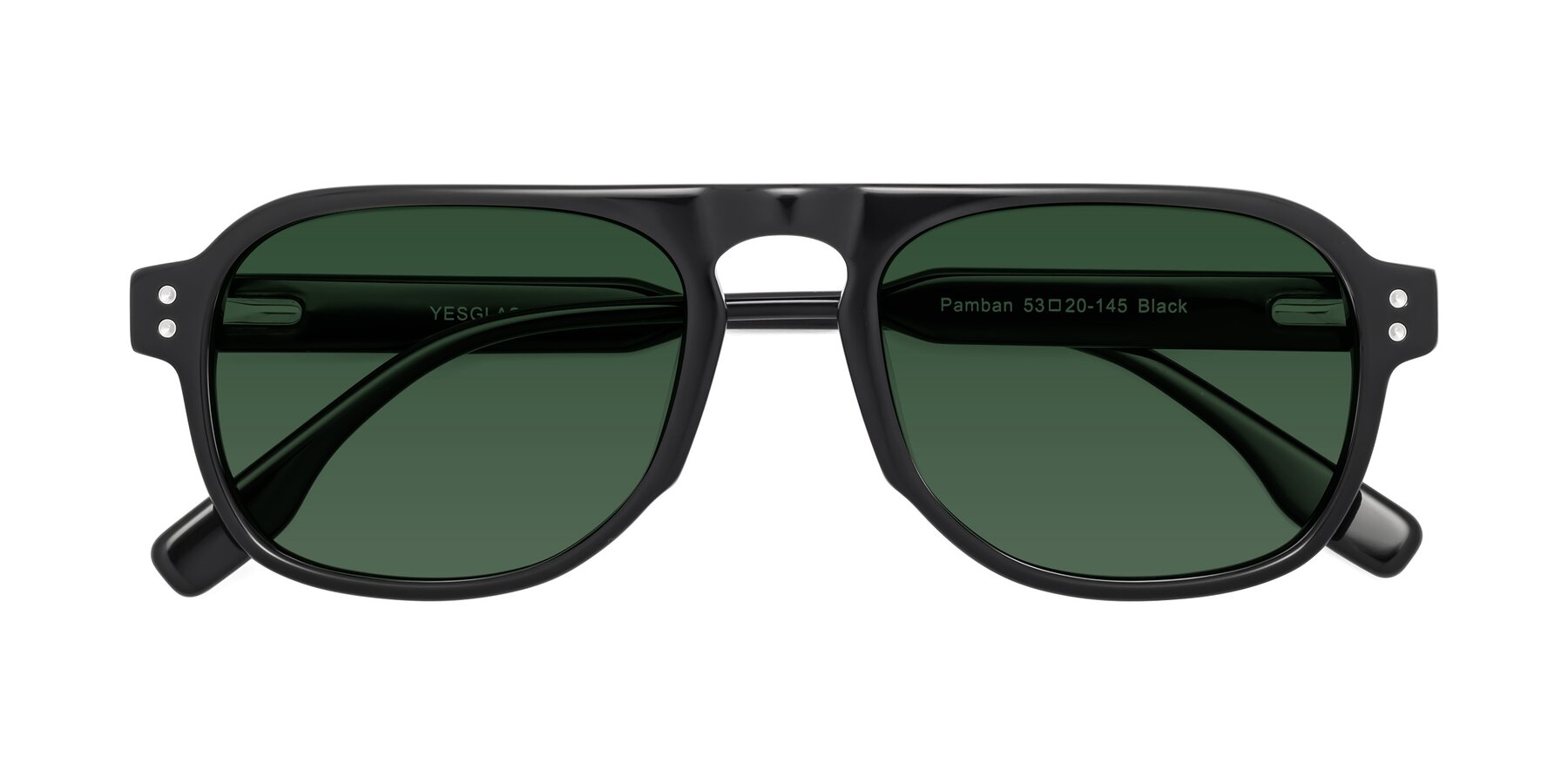 Folded Front of Pamban in Black with Green Tinted Lenses
