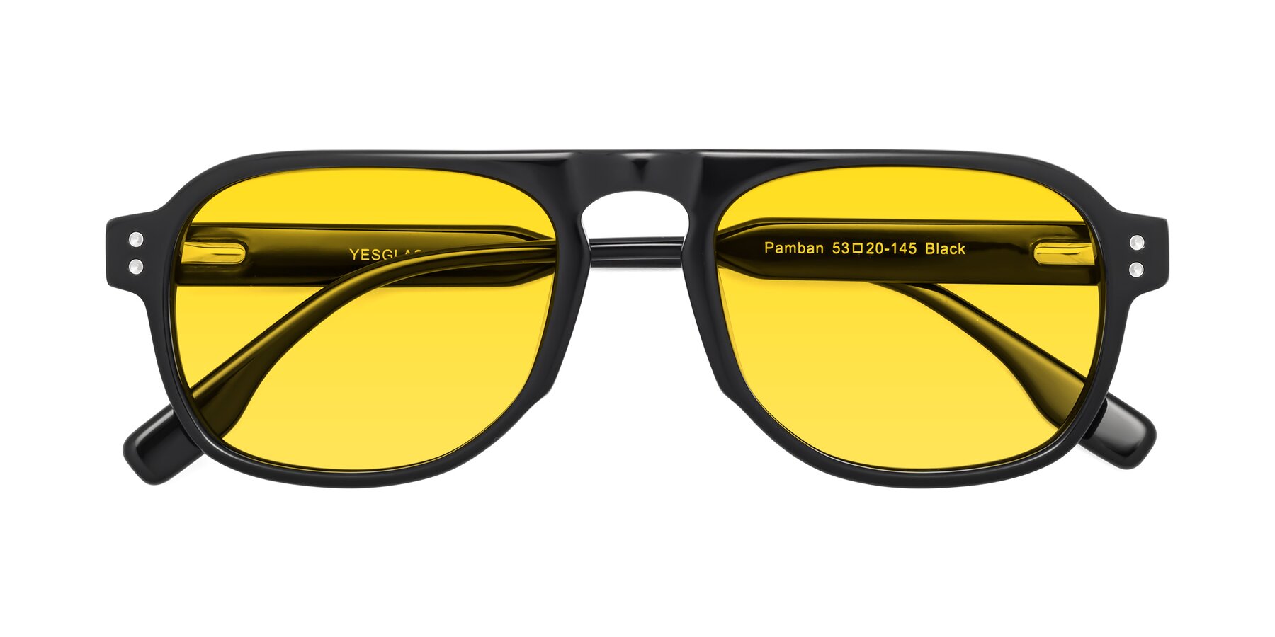 Folded Front of Pamban in Black with Yellow Tinted Lenses