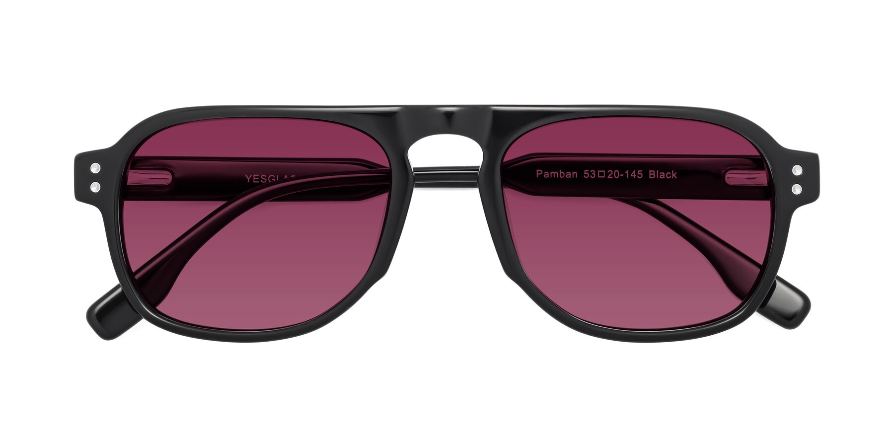 Folded Front of Pamban in Black with Wine Tinted Lenses