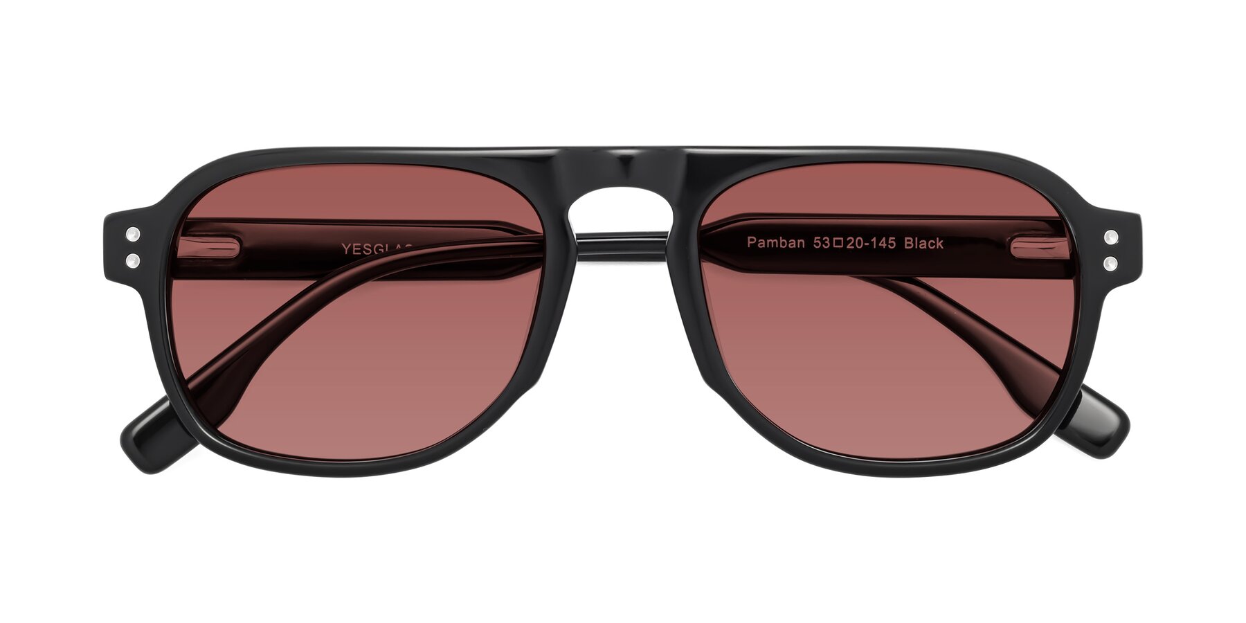 Folded Front of Pamban in Black with Garnet Tinted Lenses