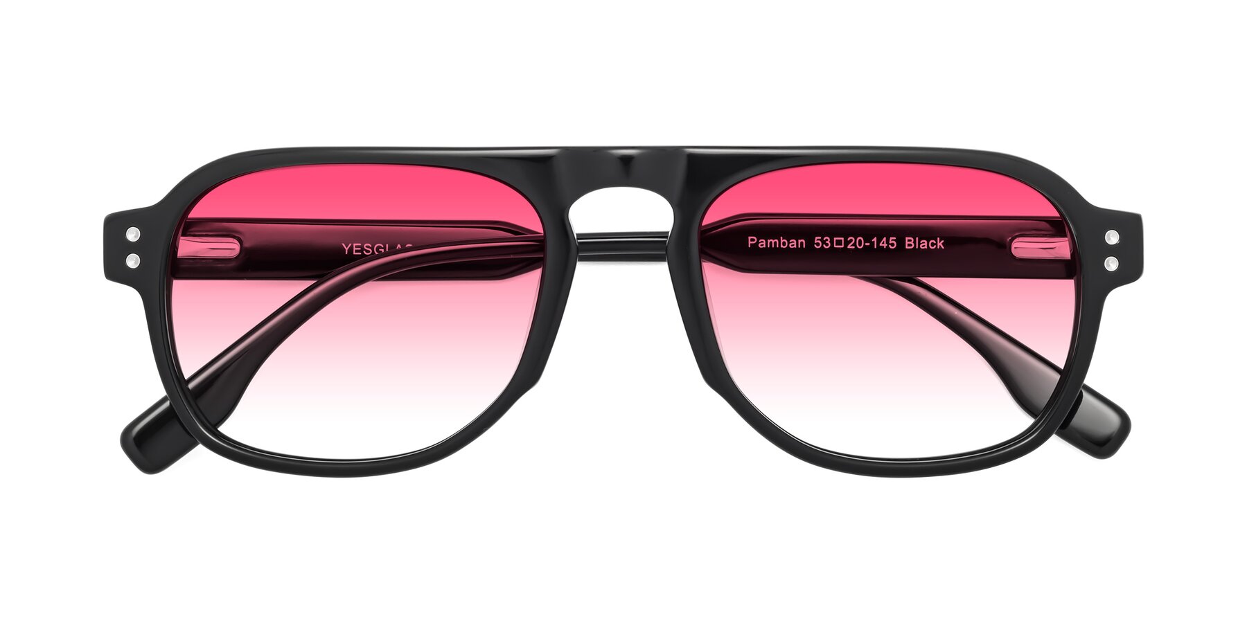 Folded Front of Pamban in Black with Pink Gradient Lenses