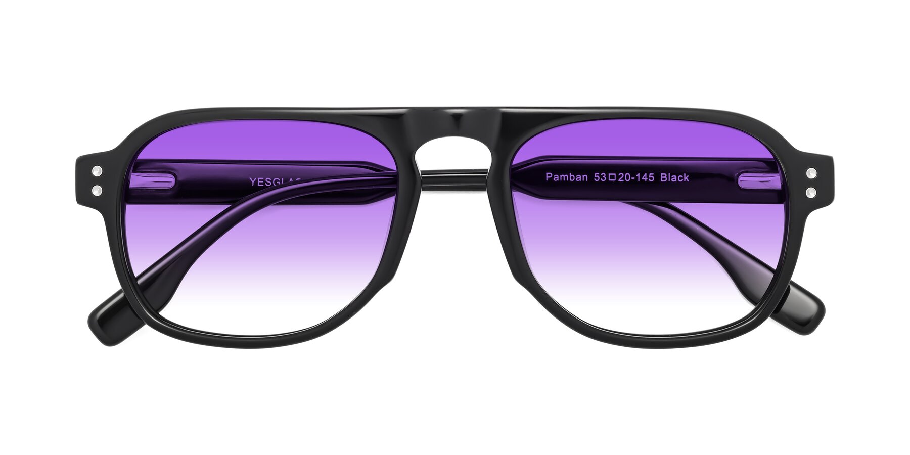 Folded Front of Pamban in Black with Purple Gradient Lenses