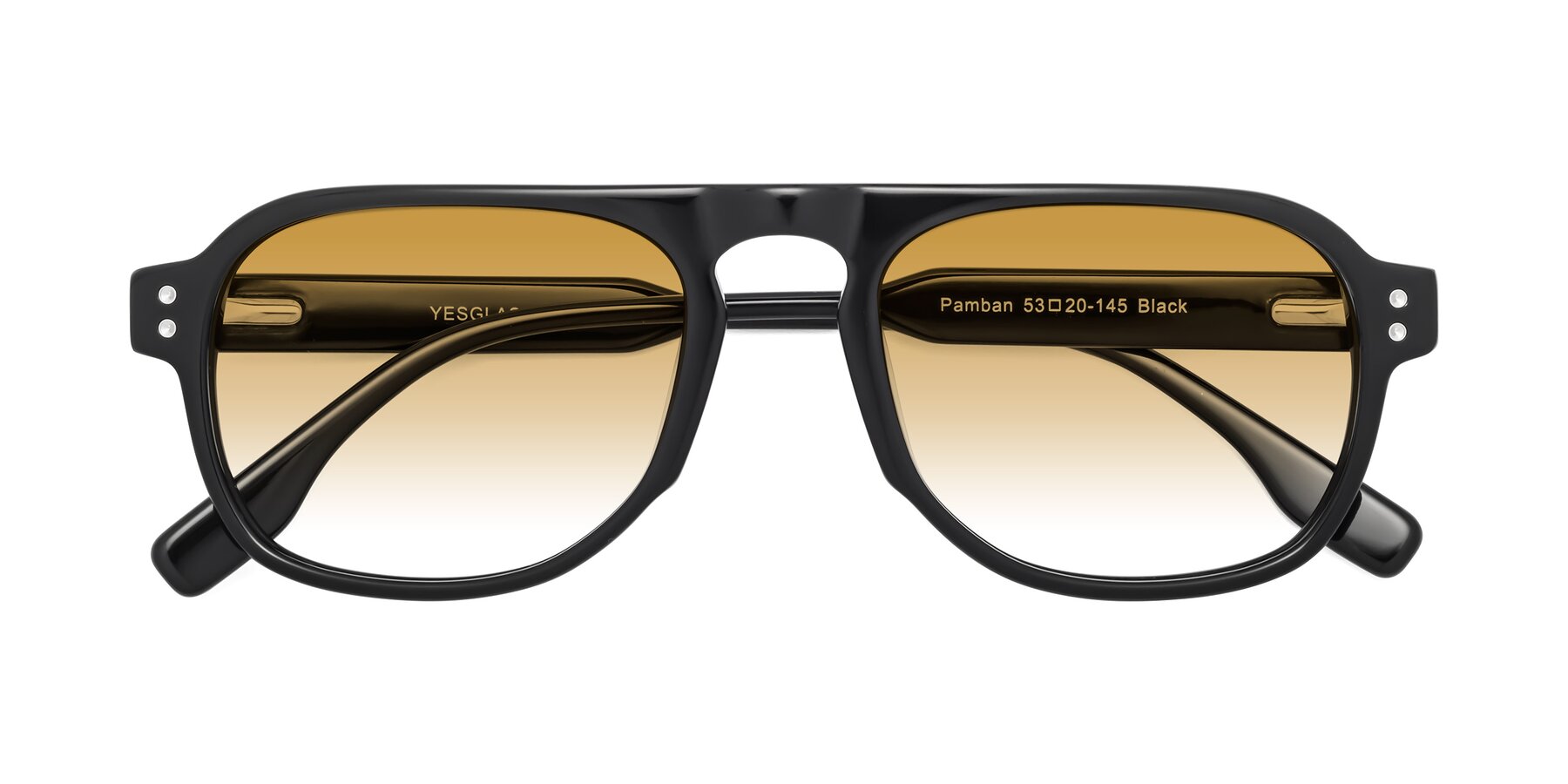 Folded Front of Pamban in Black with Champagne Gradient Lenses