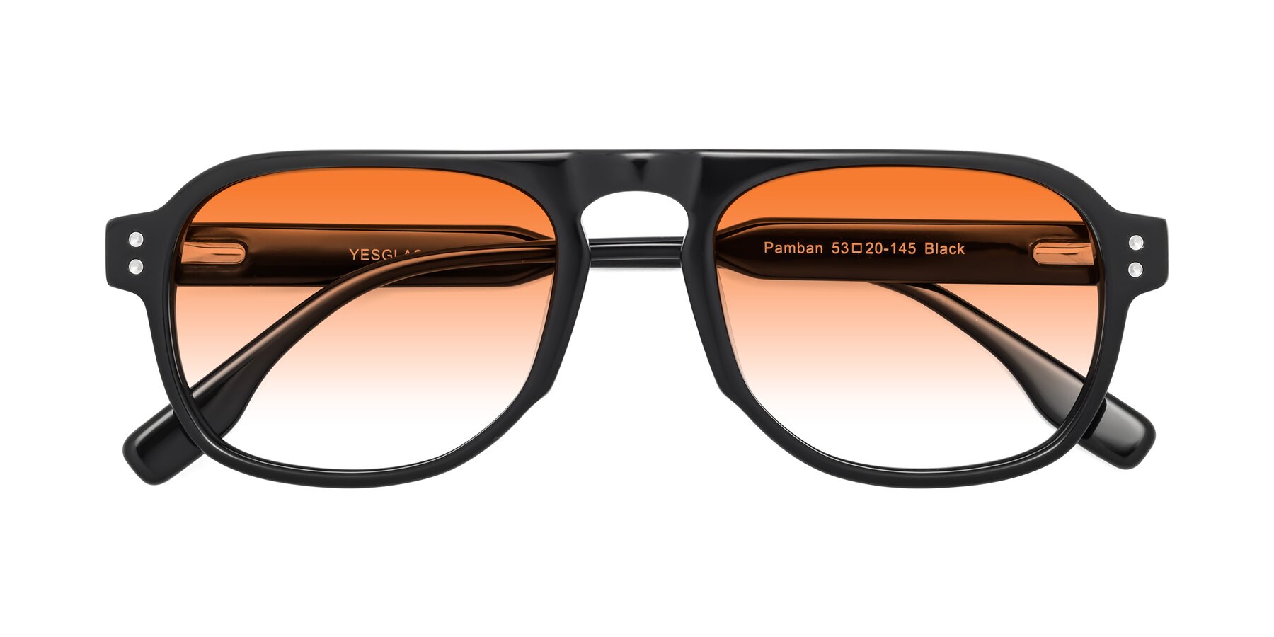 Folded Front of Pamban in Black with Orange Gradient Lenses