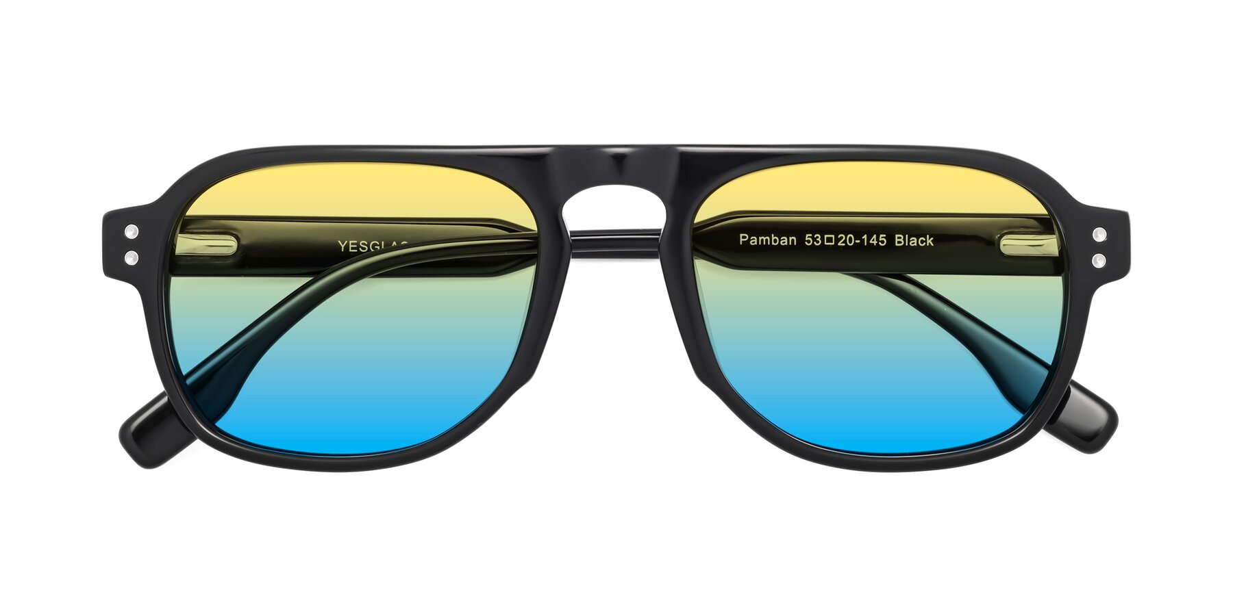 Folded Front of Pamban in Black with Yellow / Blue Gradient Lenses