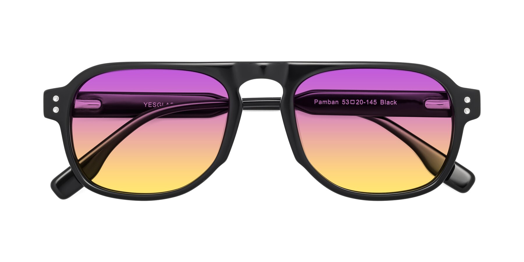 Folded Front of Pamban in Black with Purple / Yellow Gradient Lenses