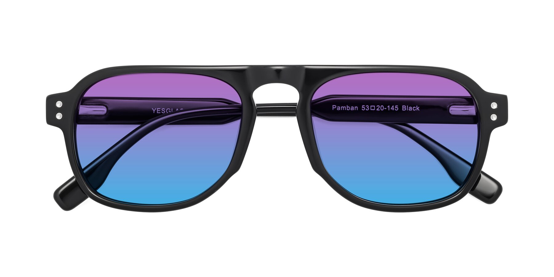 Folded Front of Pamban in Black with Purple / Blue Gradient Lenses