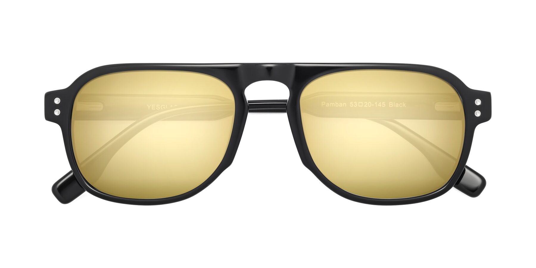 Folded Front of Pamban in Black with Gold Mirrored Lenses