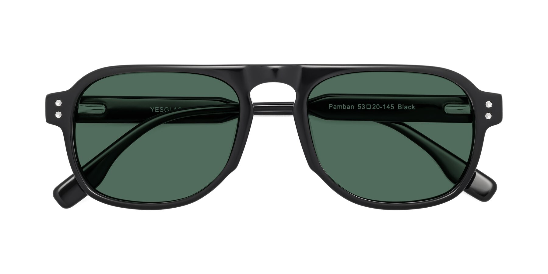 Folded Front of Pamban in Black with Green Polarized Lenses