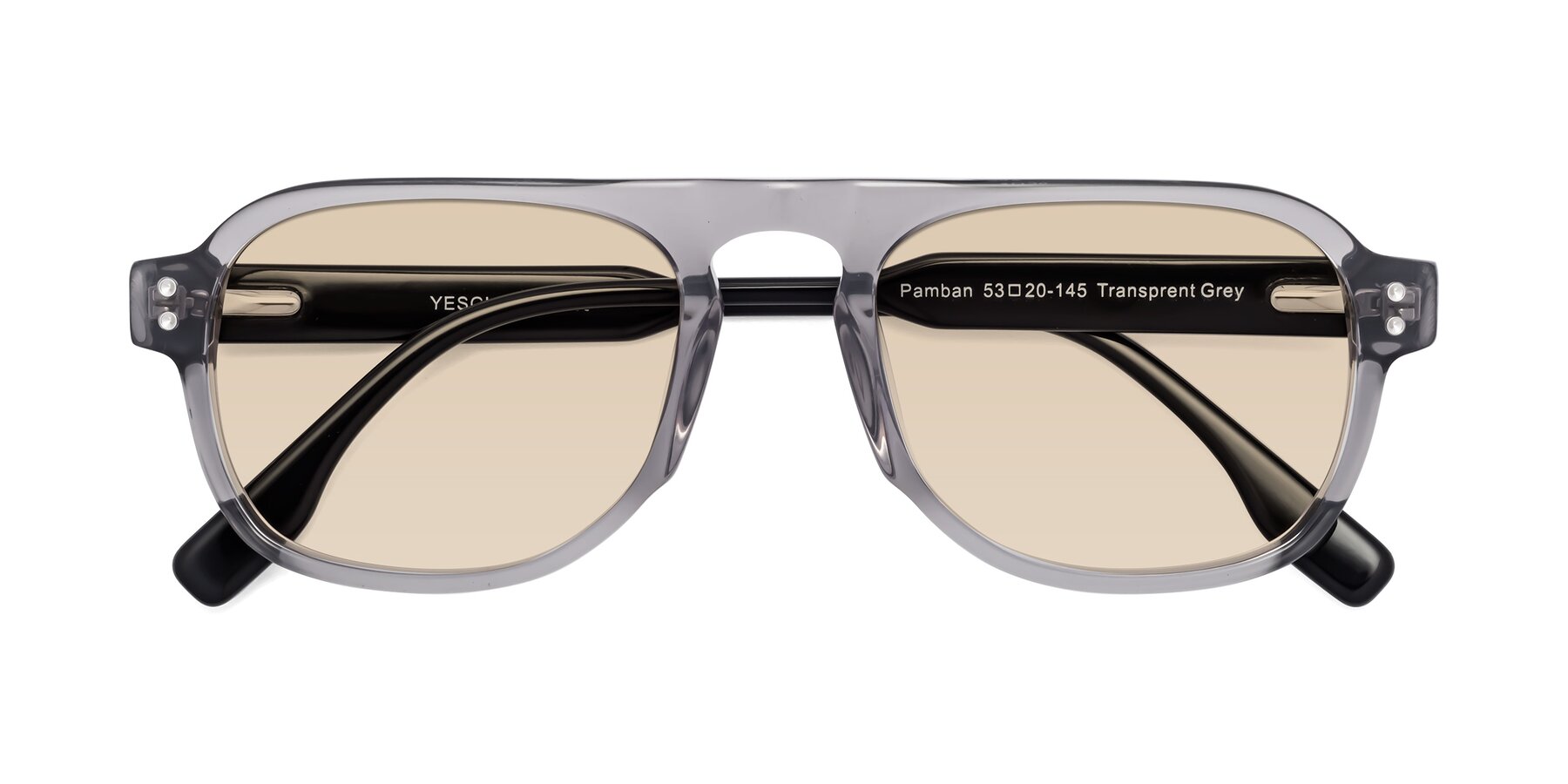 Folded Front of Pamban in Transprent Gray with Light Brown Tinted Lenses