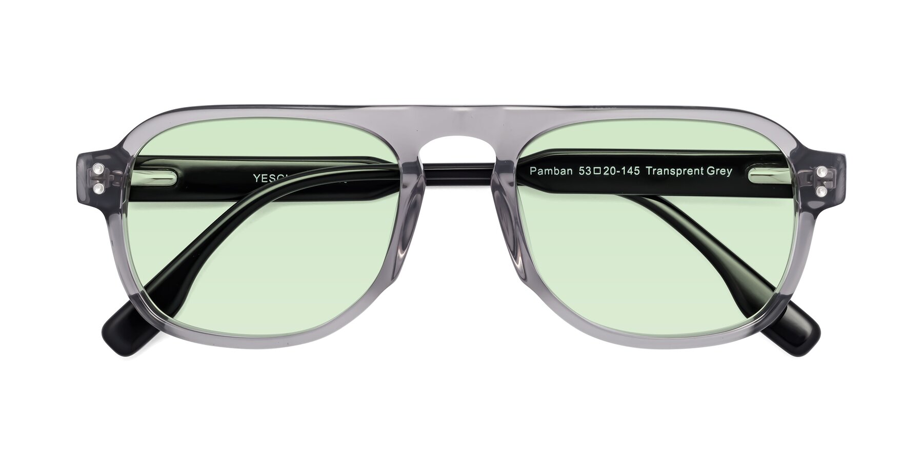 Folded Front of Pamban in Transprent Gray with Light Green Tinted Lenses