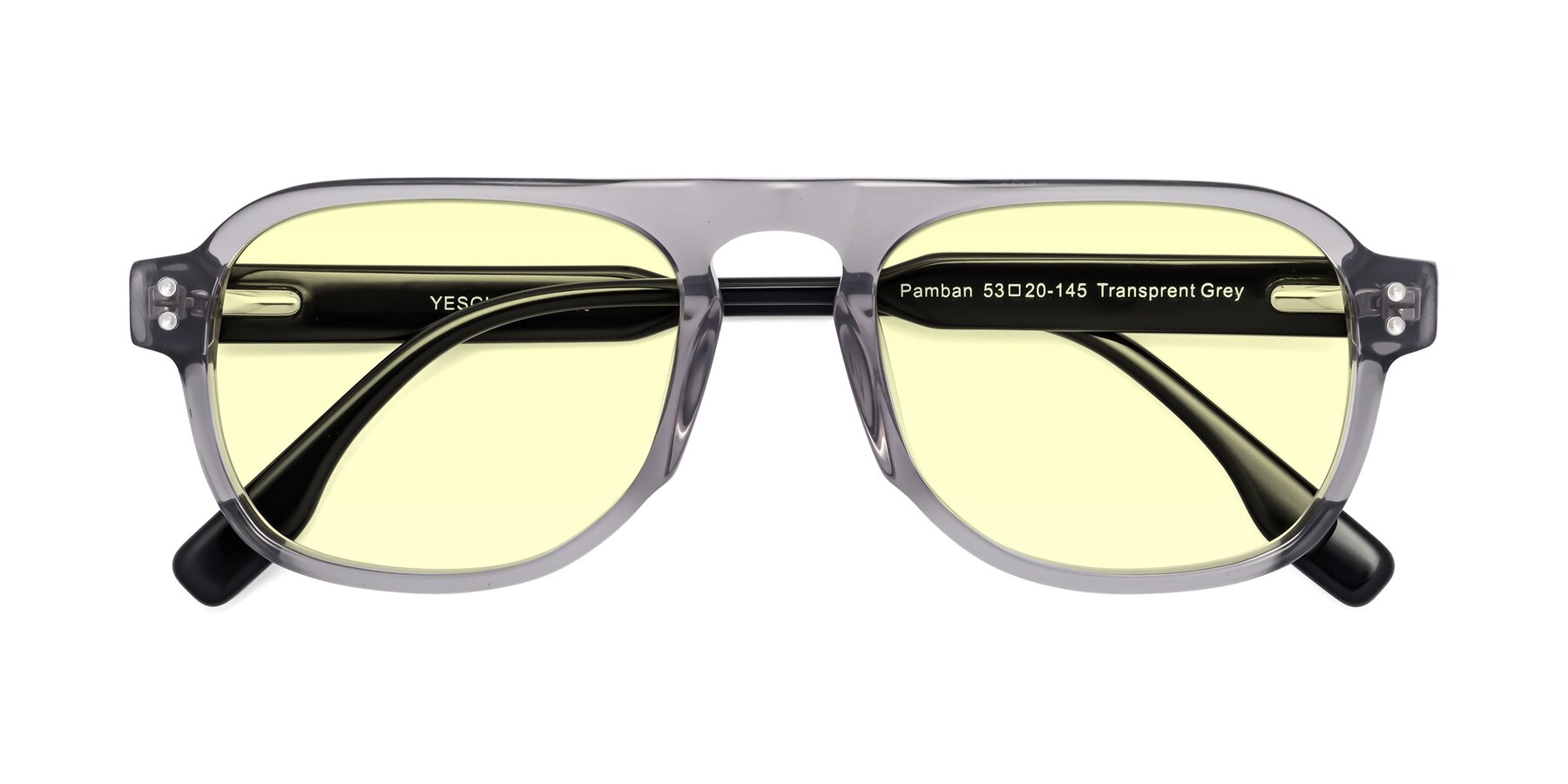 Folded Front of Pamban in Transprent Gray with Light Yellow Tinted Lenses