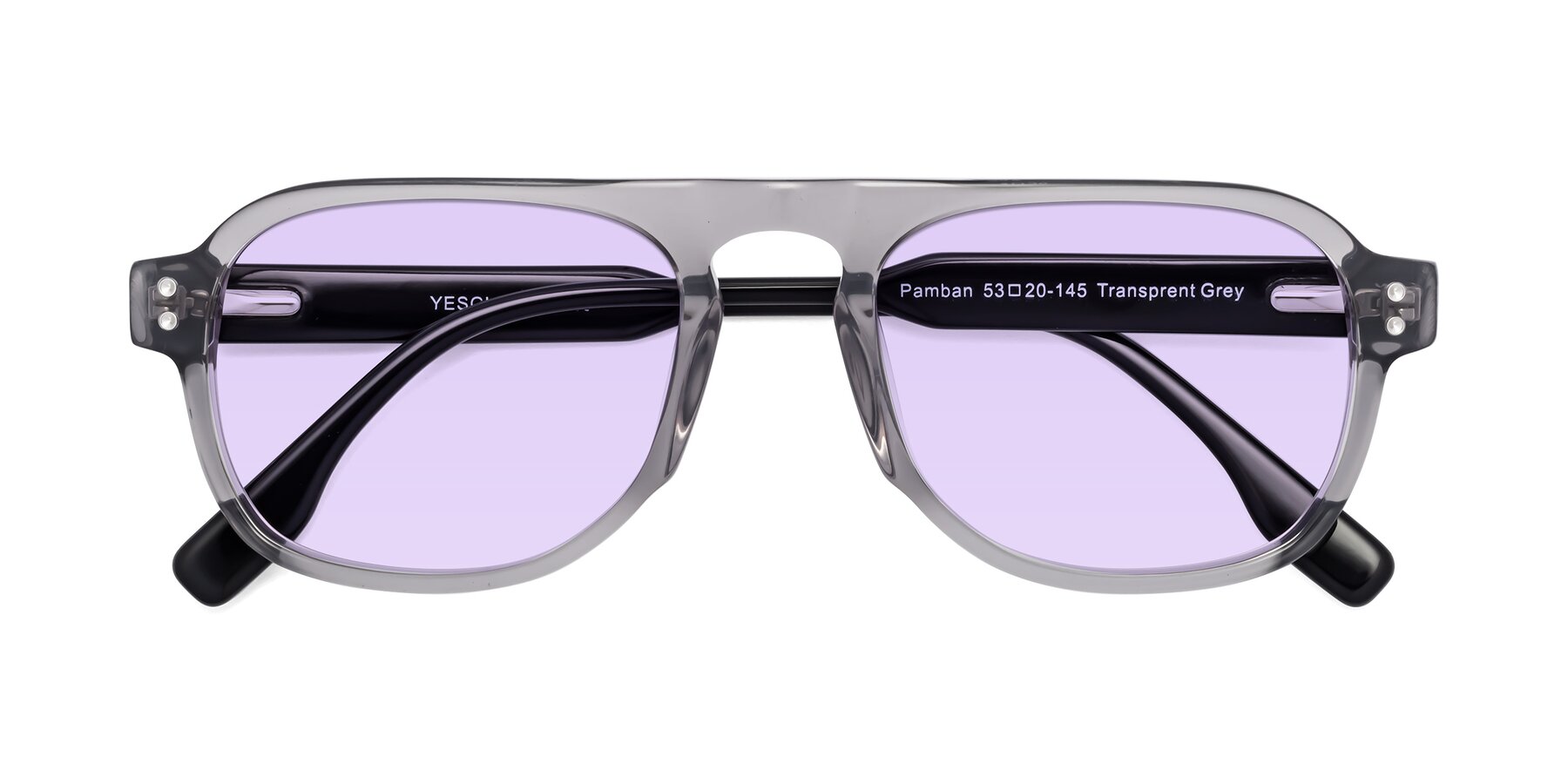 Folded Front of Pamban in Transprent Gray with Light Purple Tinted Lenses