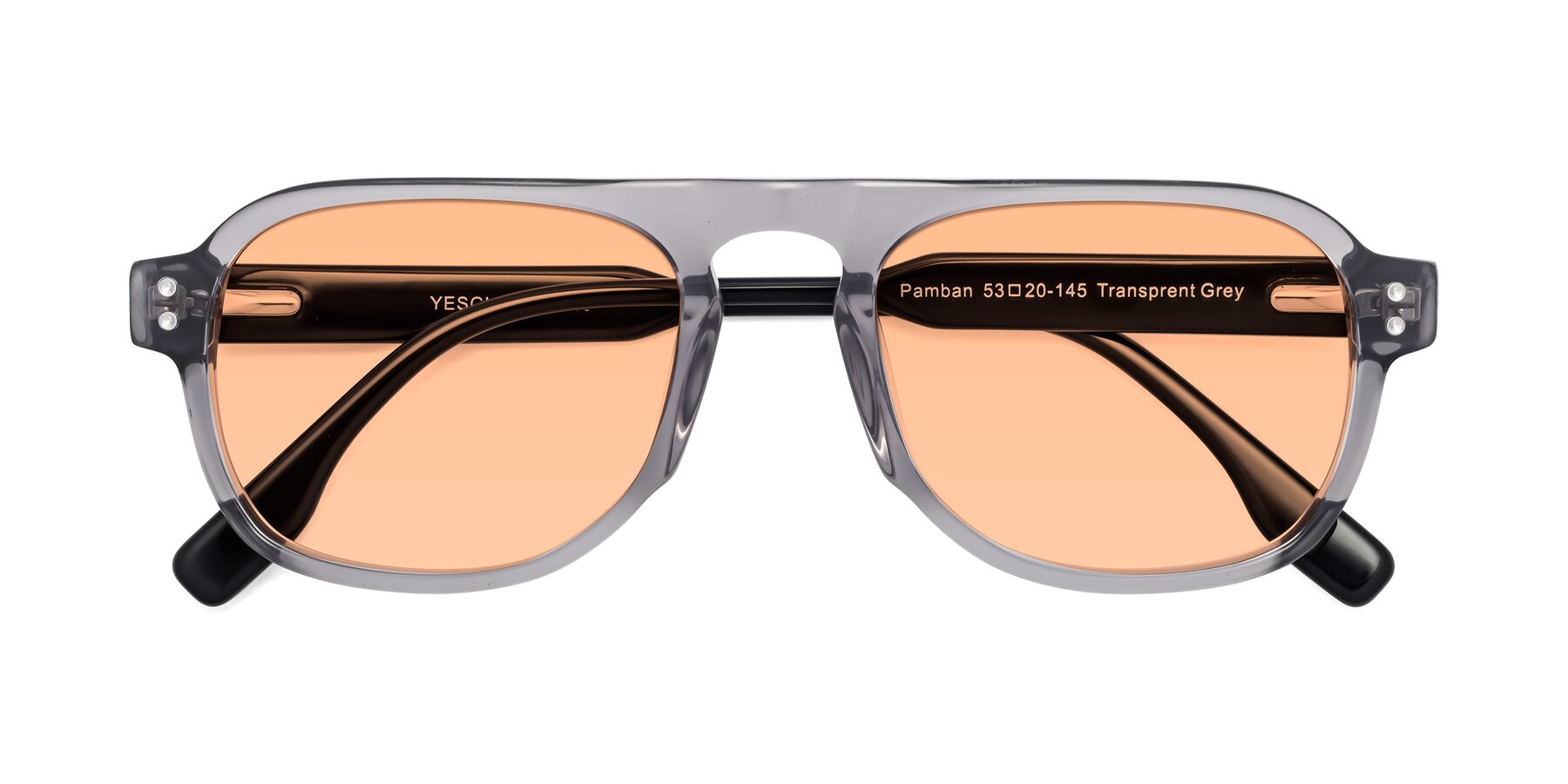 Folded Front of Pamban in Transprent Gray with Light Orange Tinted Lenses
