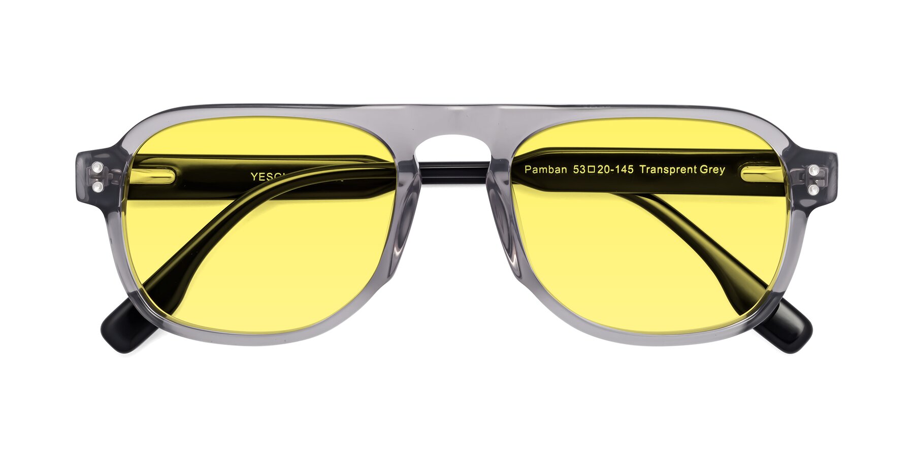 Folded Front of Pamban in Transprent Gray with Medium Yellow Tinted Lenses