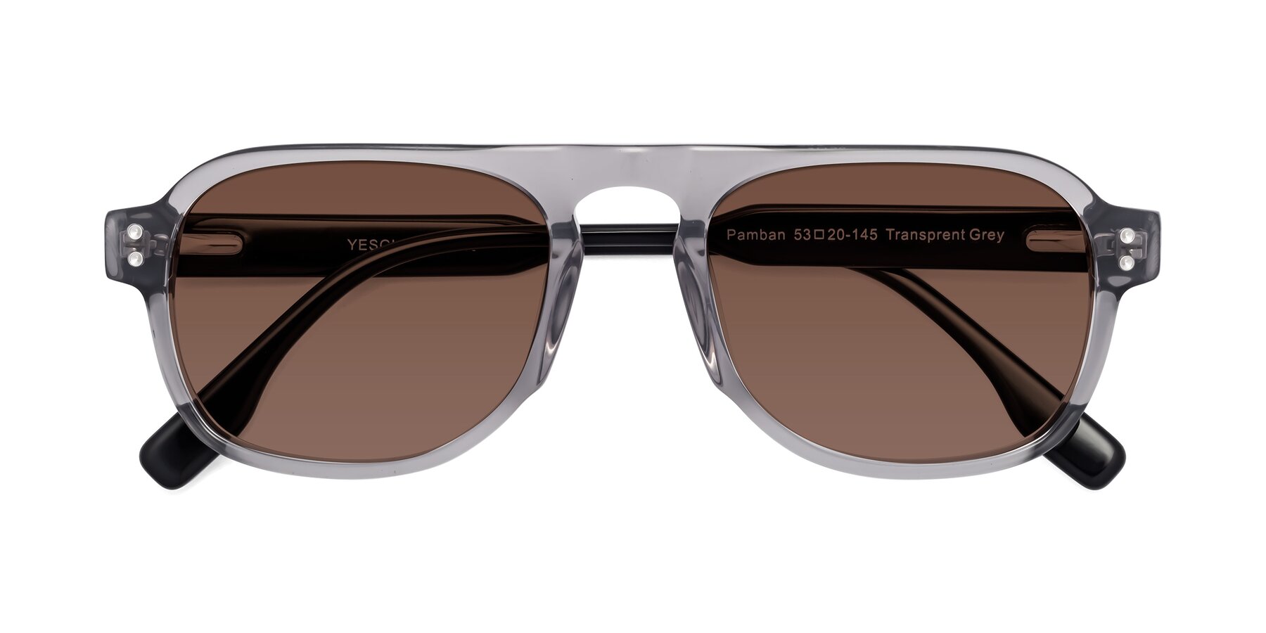 Folded Front of Pamban in Transprent Gray with Brown Tinted Lenses