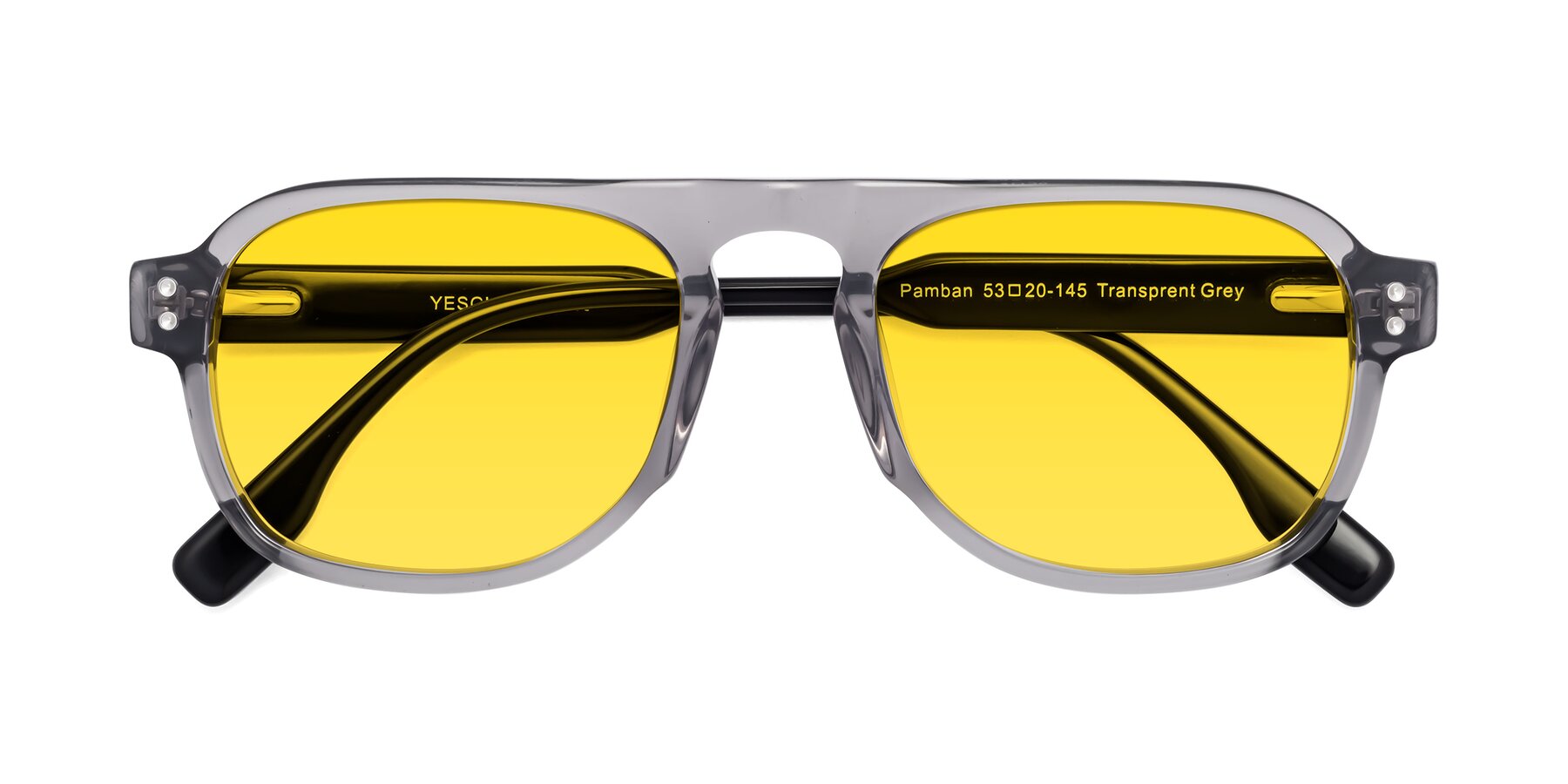 Folded Front of Pamban in Transprent Gray with Yellow Tinted Lenses