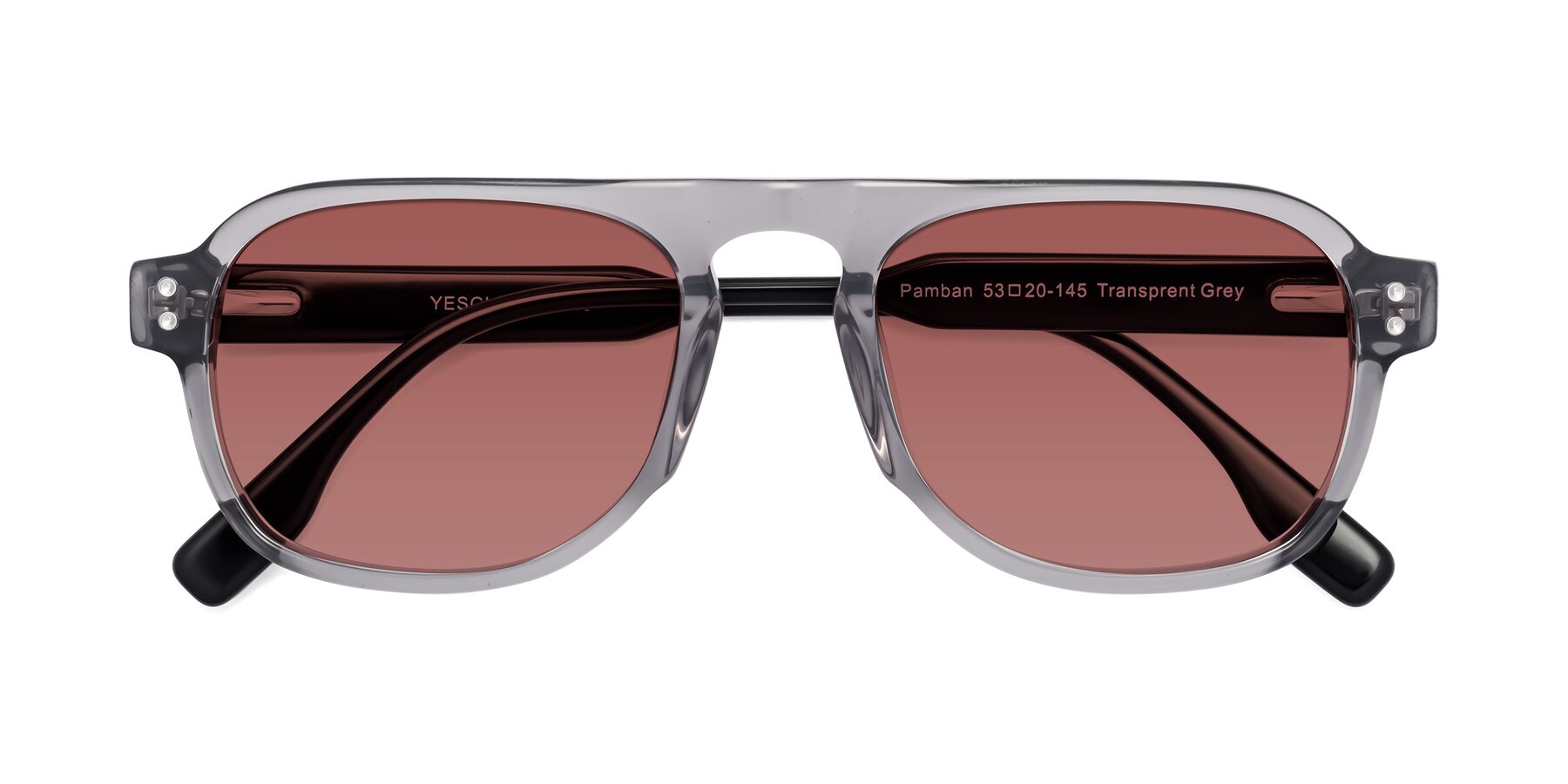 Folded Front of Pamban in Transprent Gray with Garnet Tinted Lenses