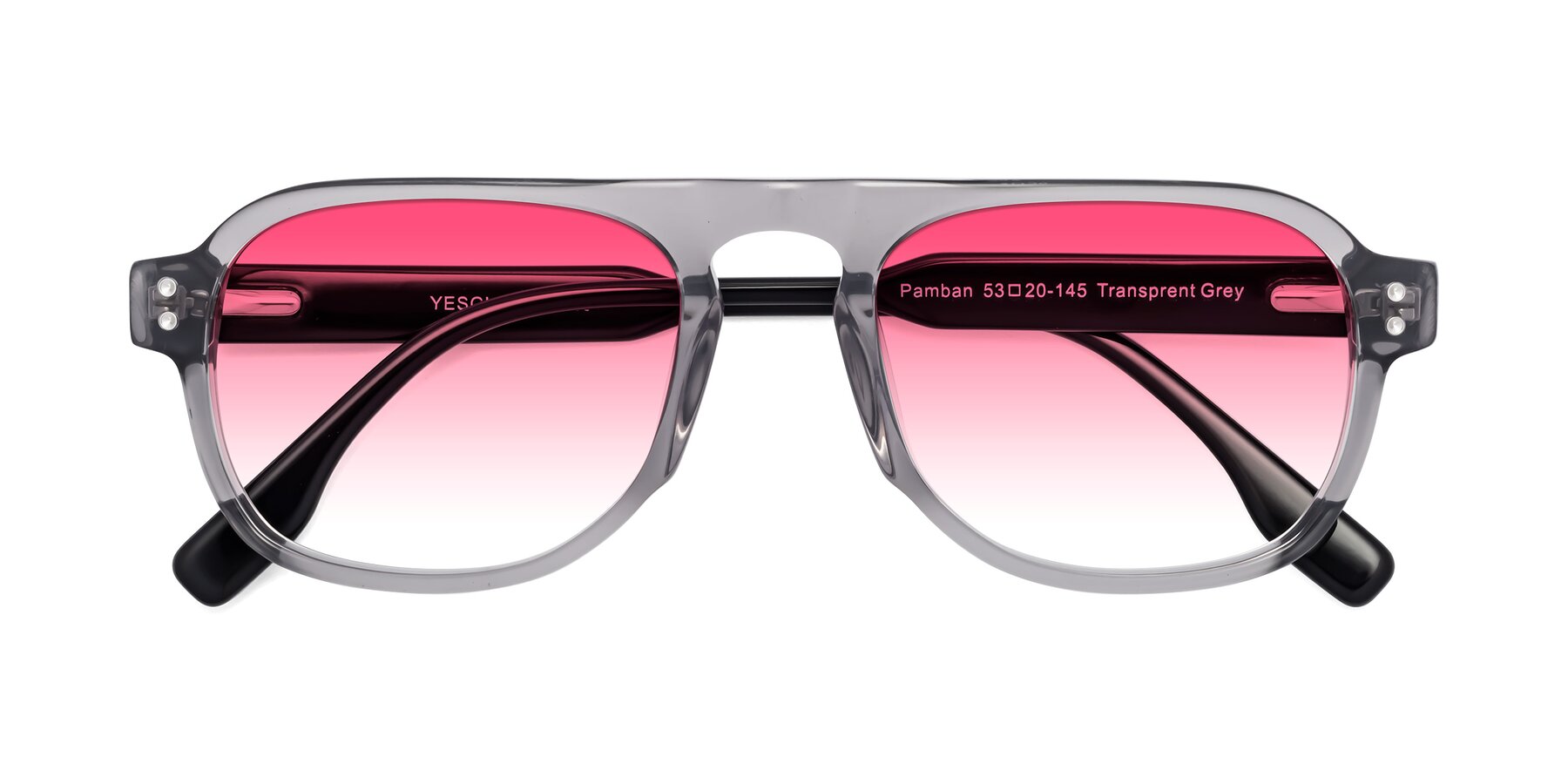 Folded Front of Pamban in Transprent Gray with Pink Gradient Lenses