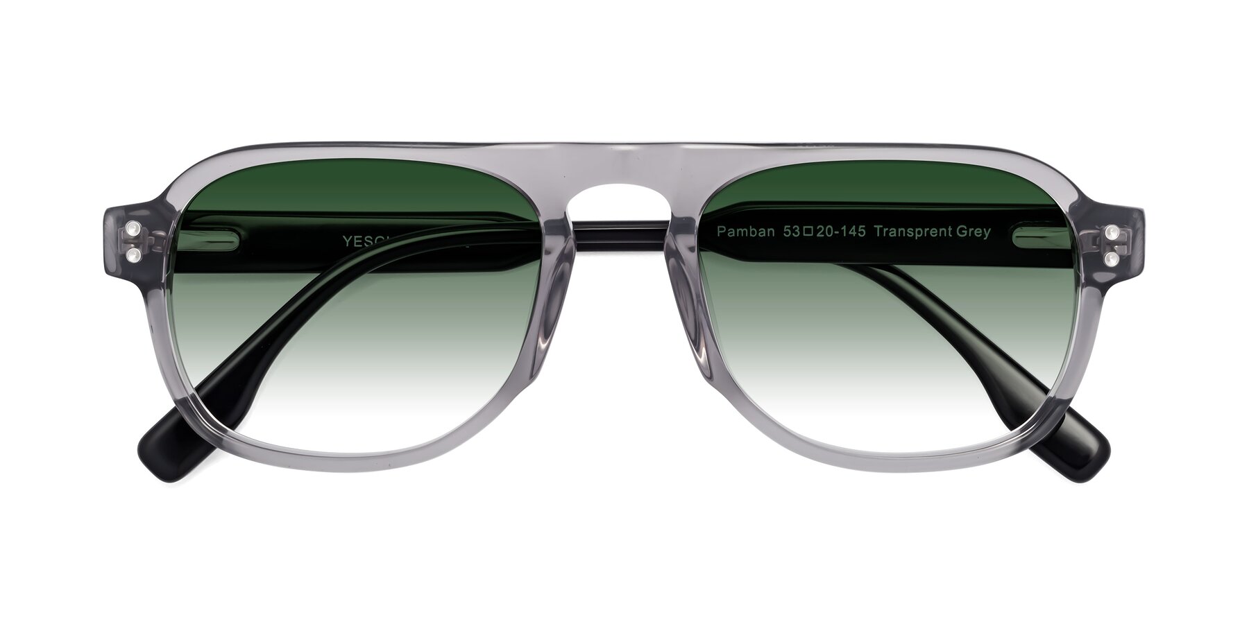 Folded Front of Pamban in Transprent Gray with Green Gradient Lenses