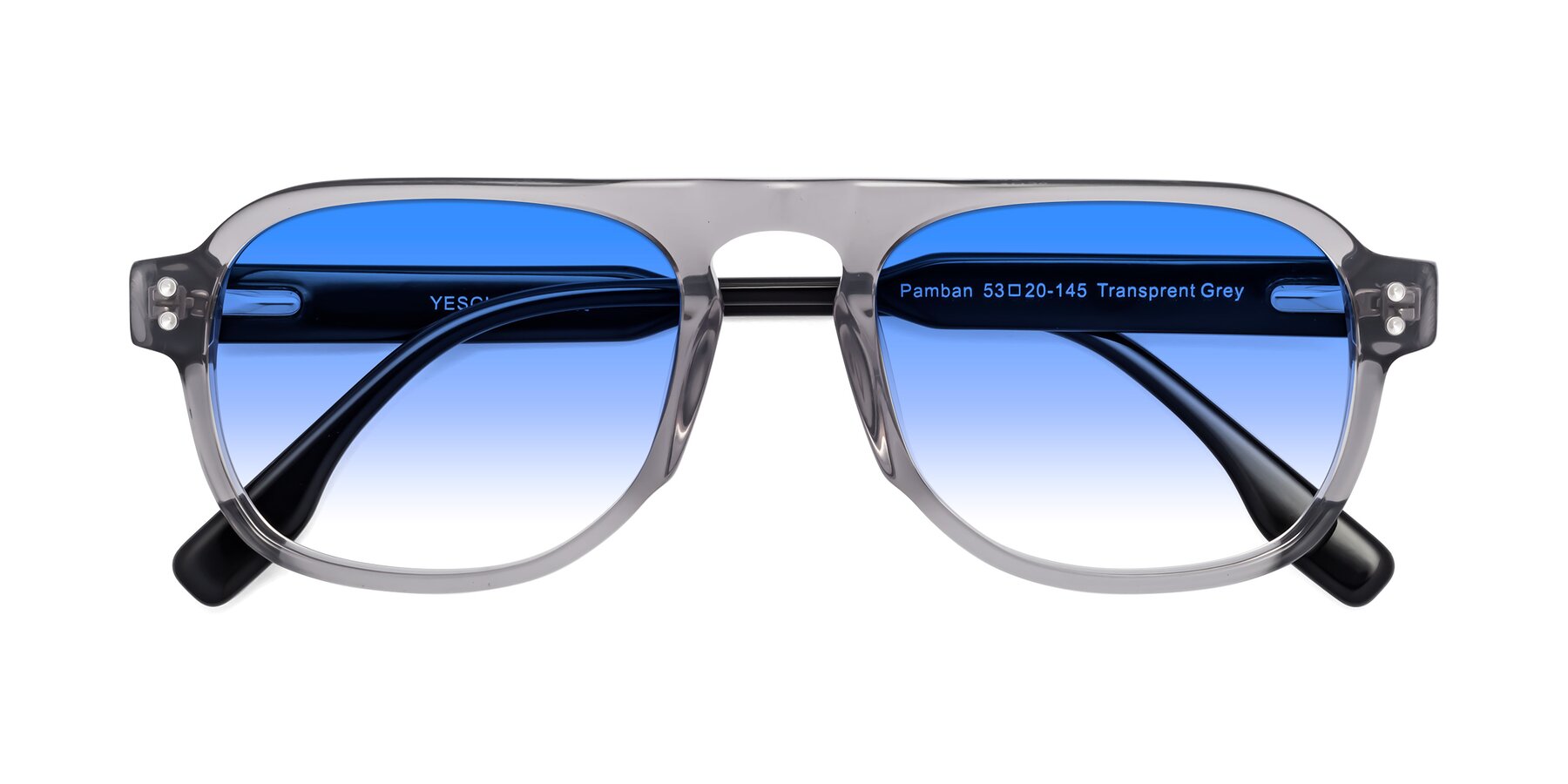 Folded Front of Pamban in Transprent Gray with Blue Gradient Lenses