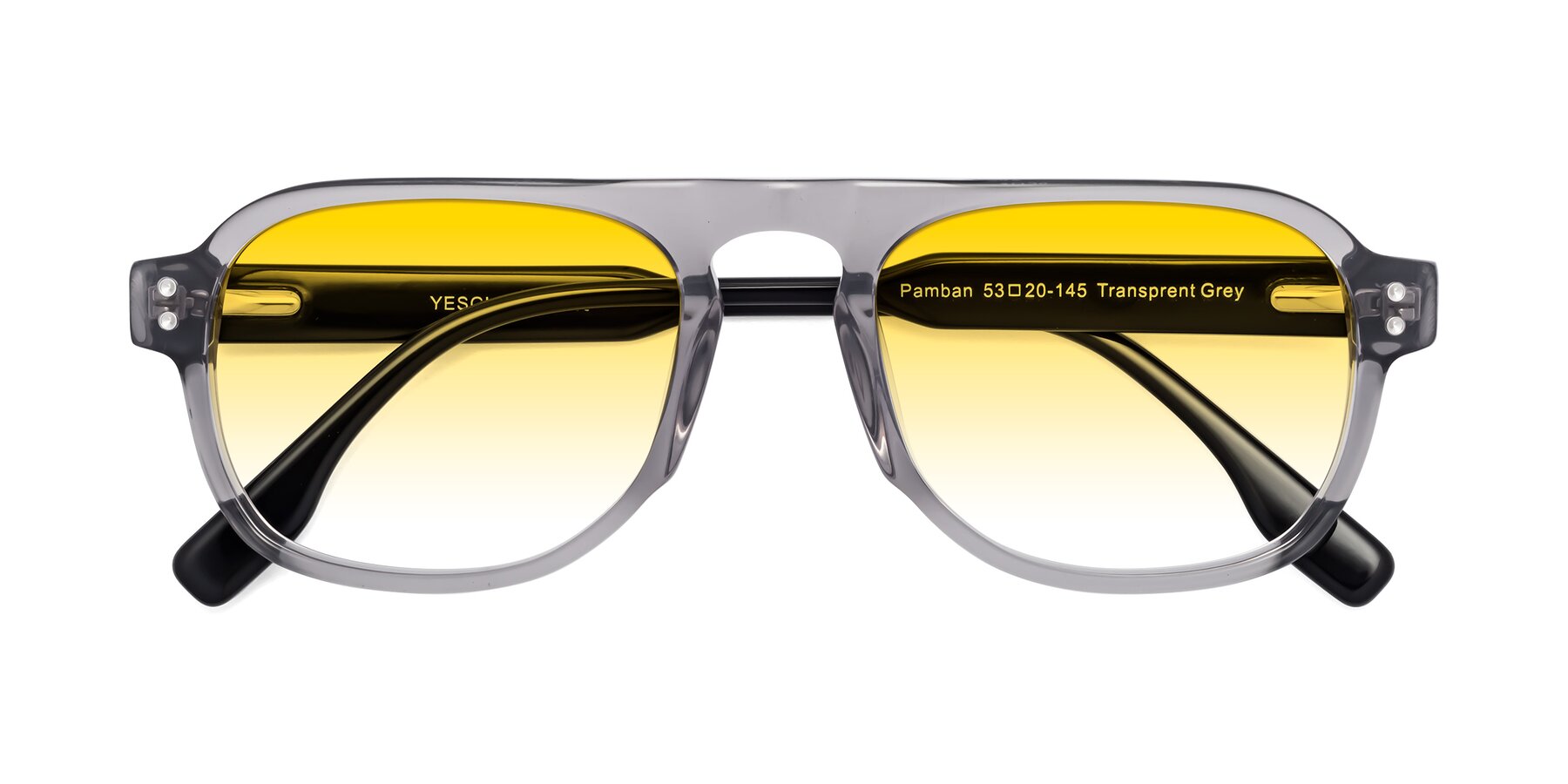 Folded Front of Pamban in Transprent Gray with Yellow Gradient Lenses