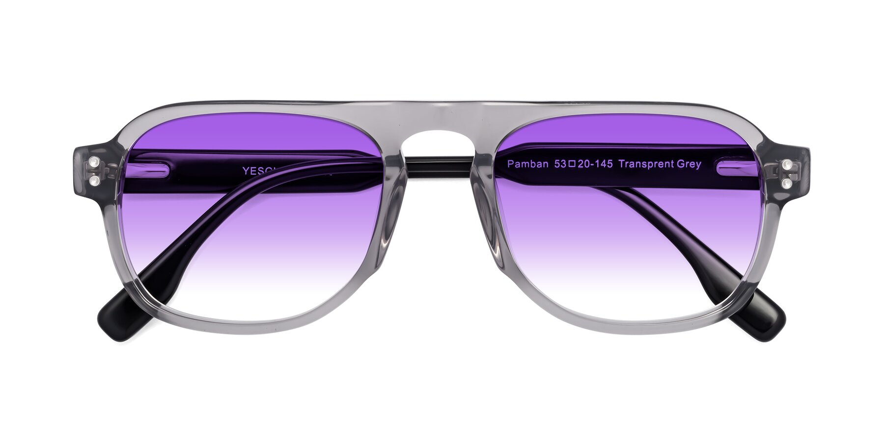 Folded Front of Pamban in Transprent Gray with Purple Gradient Lenses