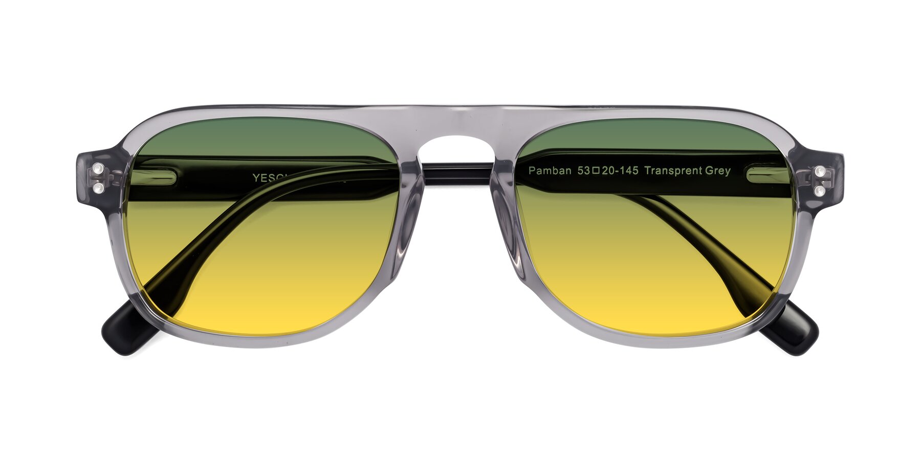 Folded Front of Pamban in Transprent Gray with Green / Yellow Gradient Lenses