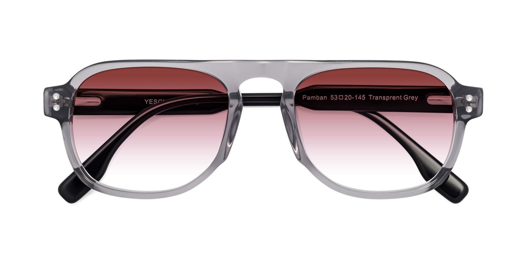 Folded Front of Pamban in Transprent Gray with Garnet Gradient Lenses