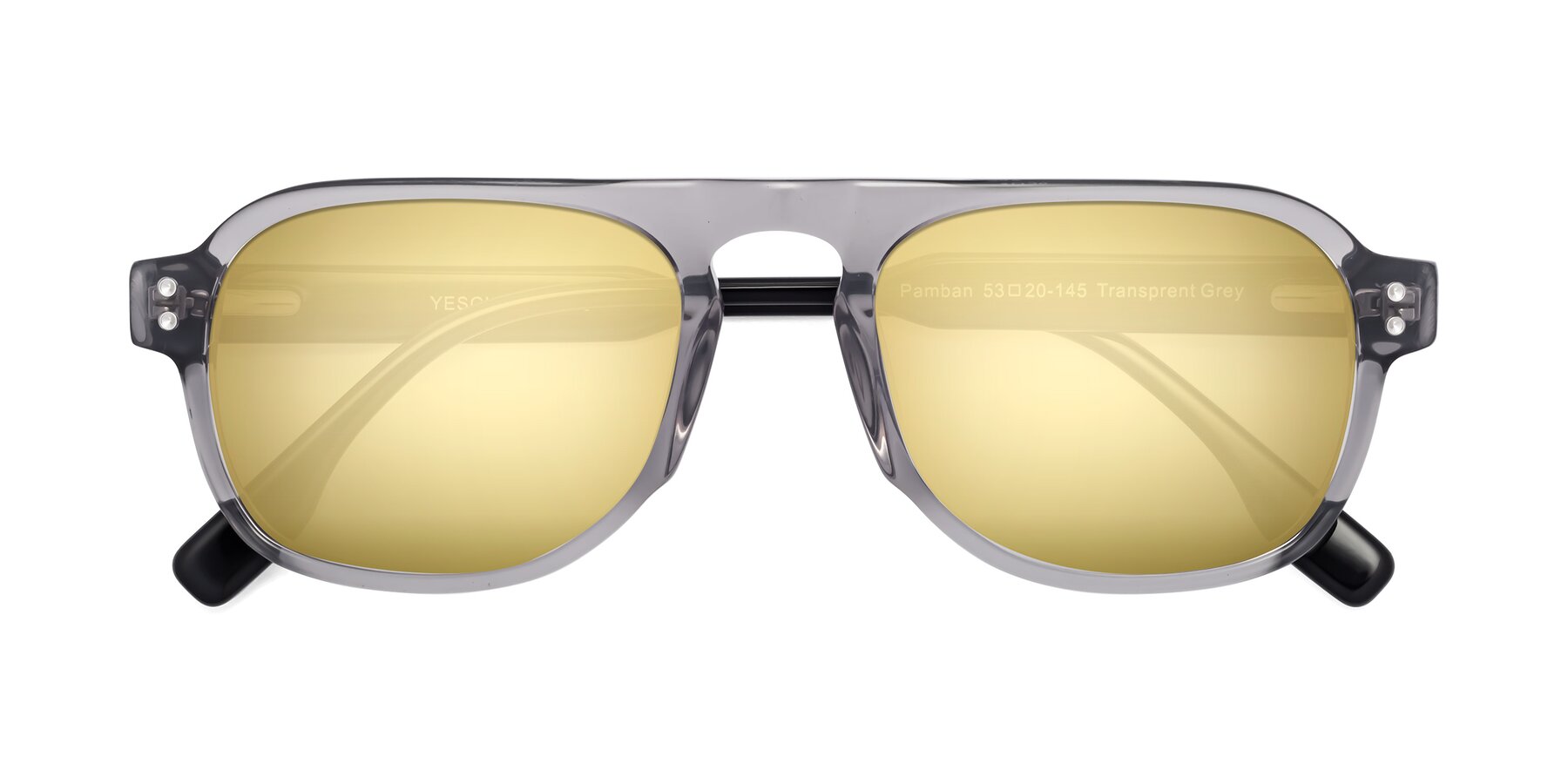 Folded Front of Pamban in Transprent Gray with Gold Mirrored Lenses