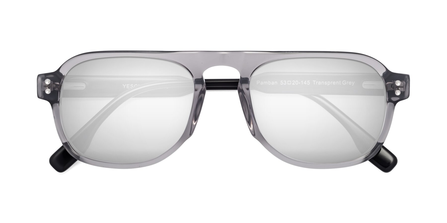 Folded Front of Pamban in Transprent Gray with Silver Mirrored Lenses